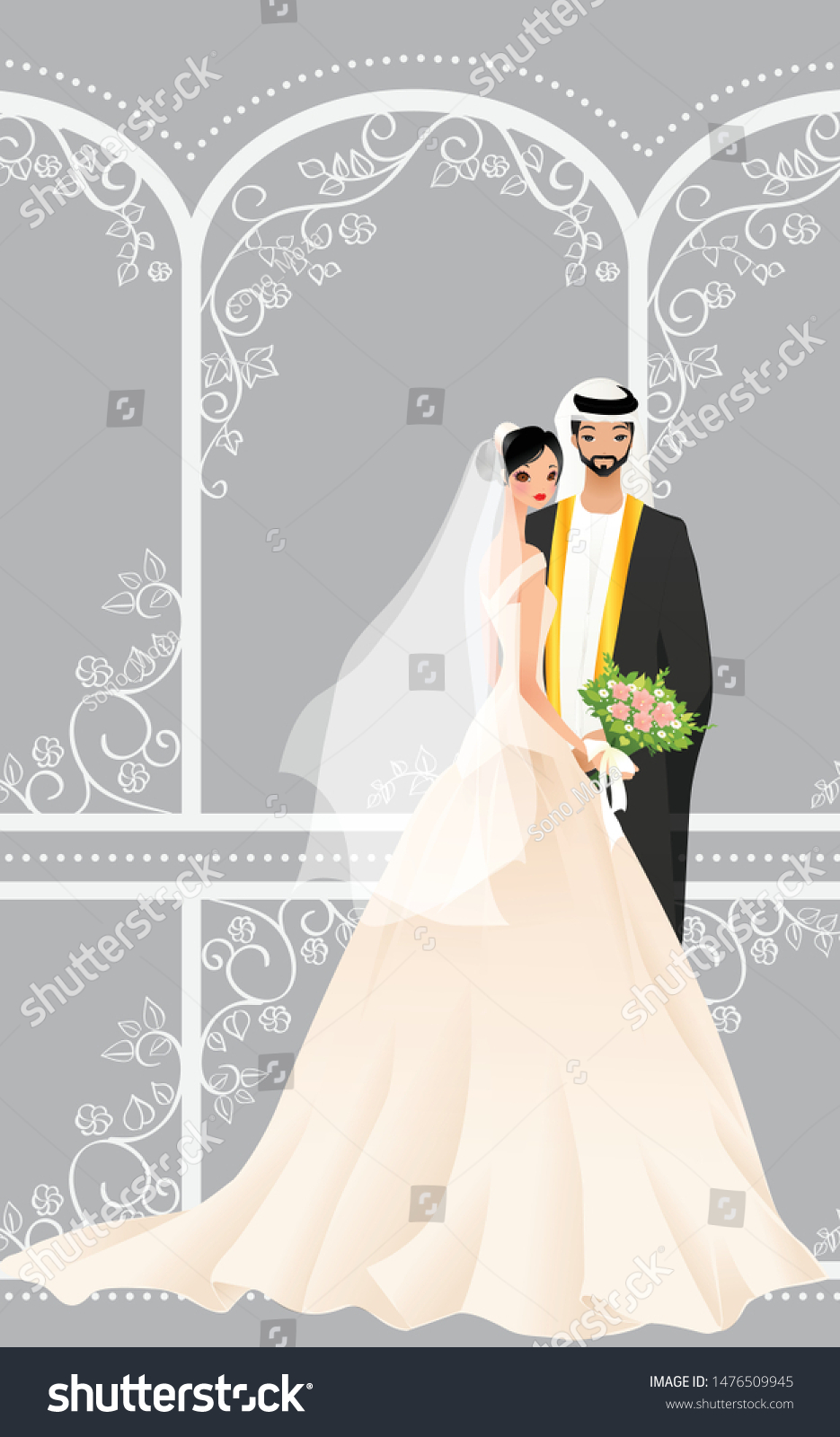 Arab Bride Groom Cartoon Anime Theme Stock Vector Royalty Free