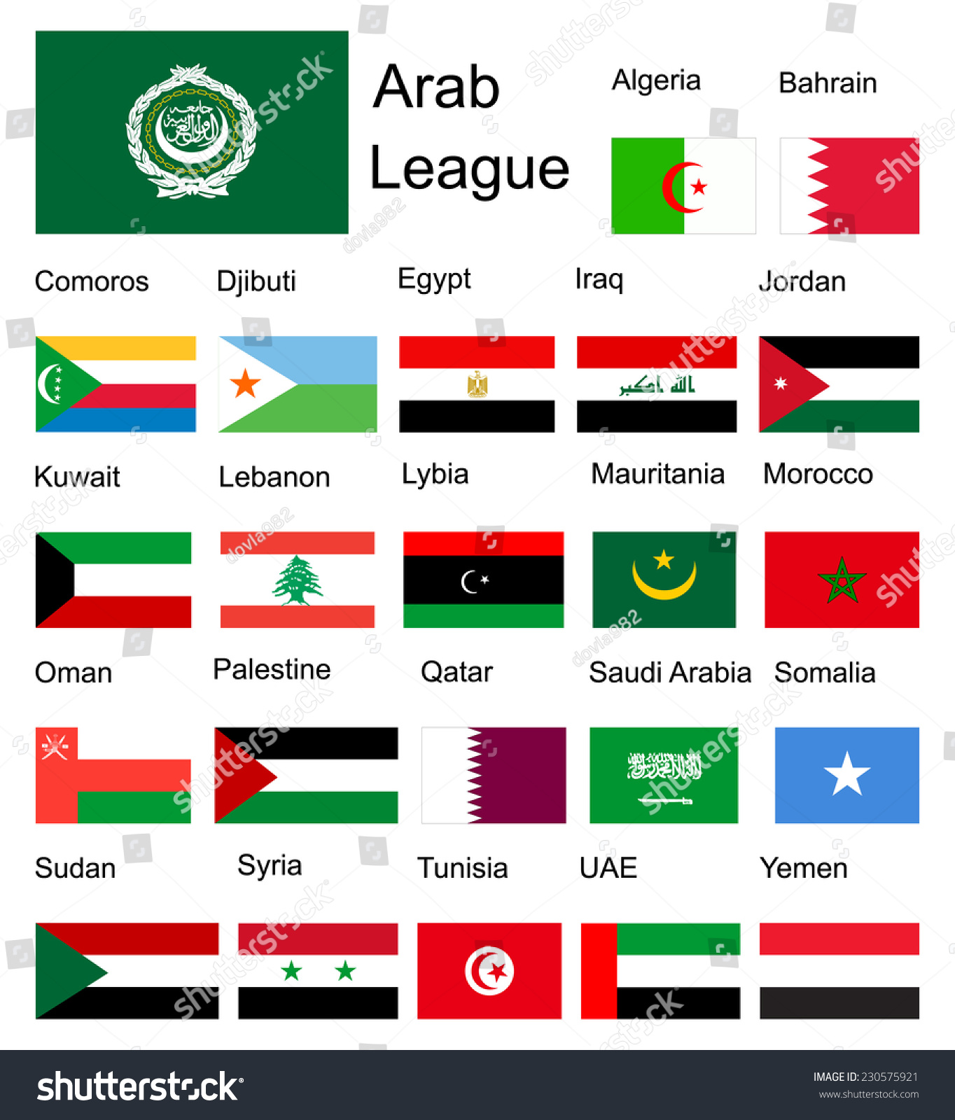 Arab League Arab Member Countries Vector Stock Vector 230575921