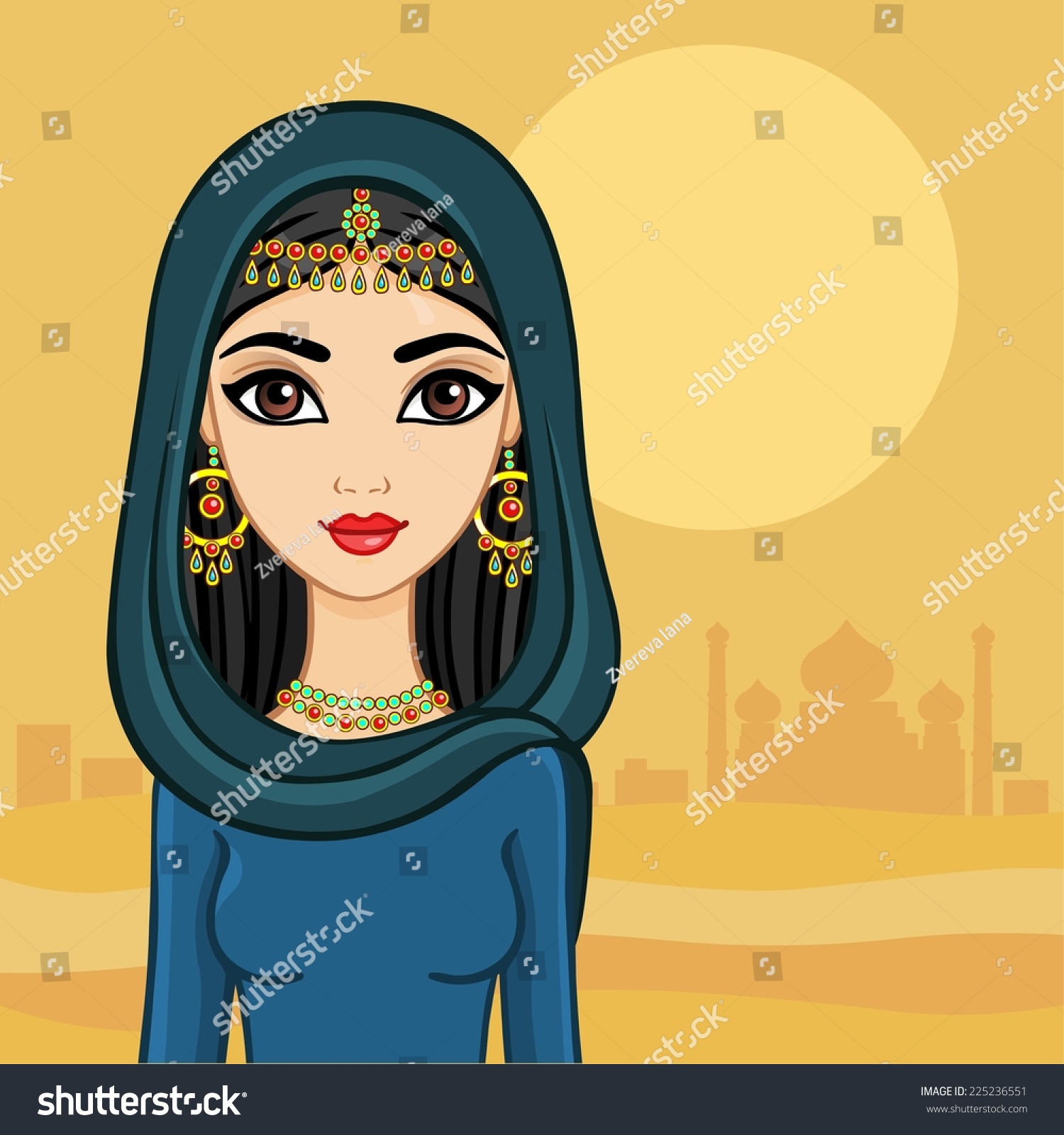 Arab Princess Against A Tower In The Desert. Stock Vector Illustration ...