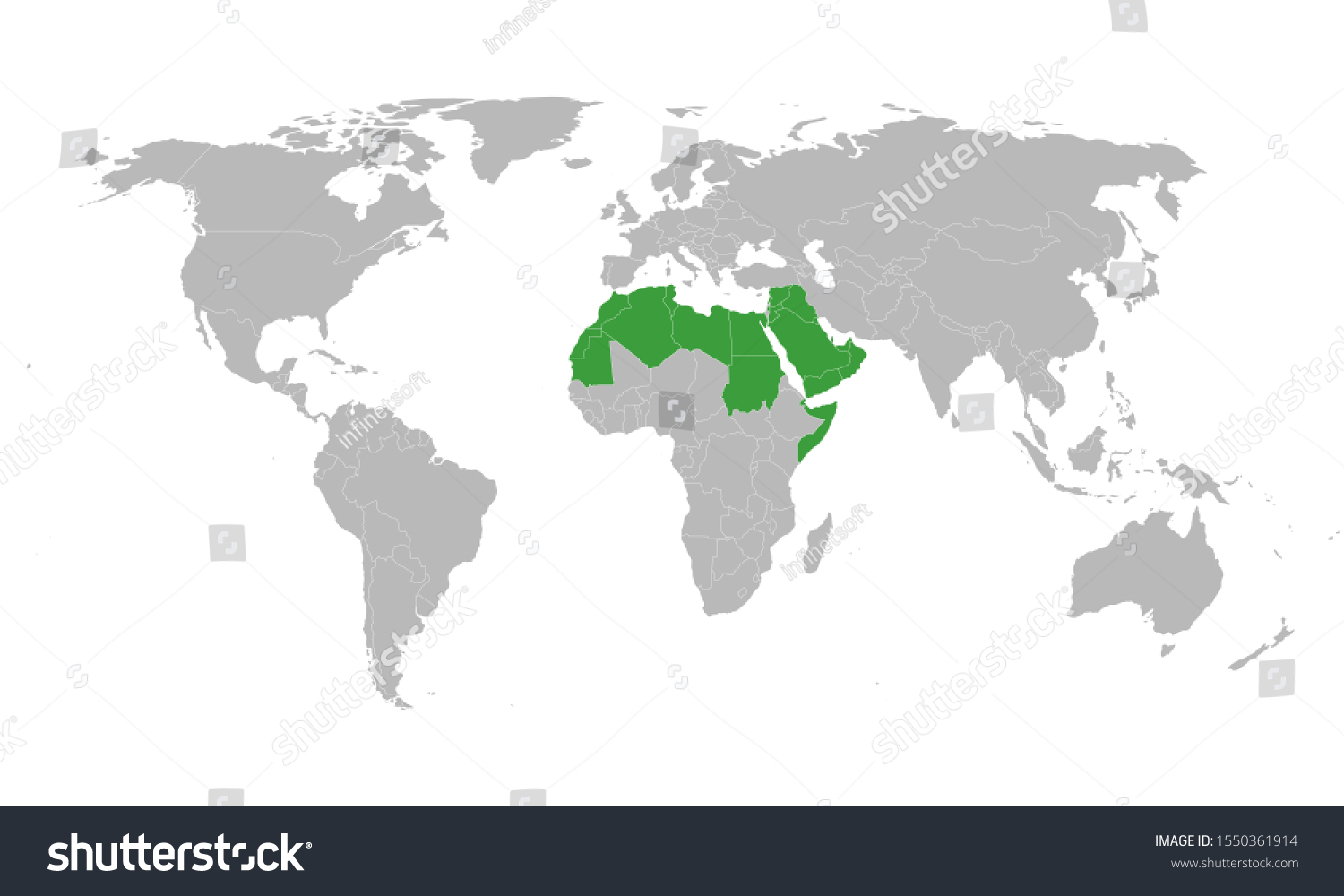 Arab World Political Map Highlighted Green Stock Vector (Royalty Free ...