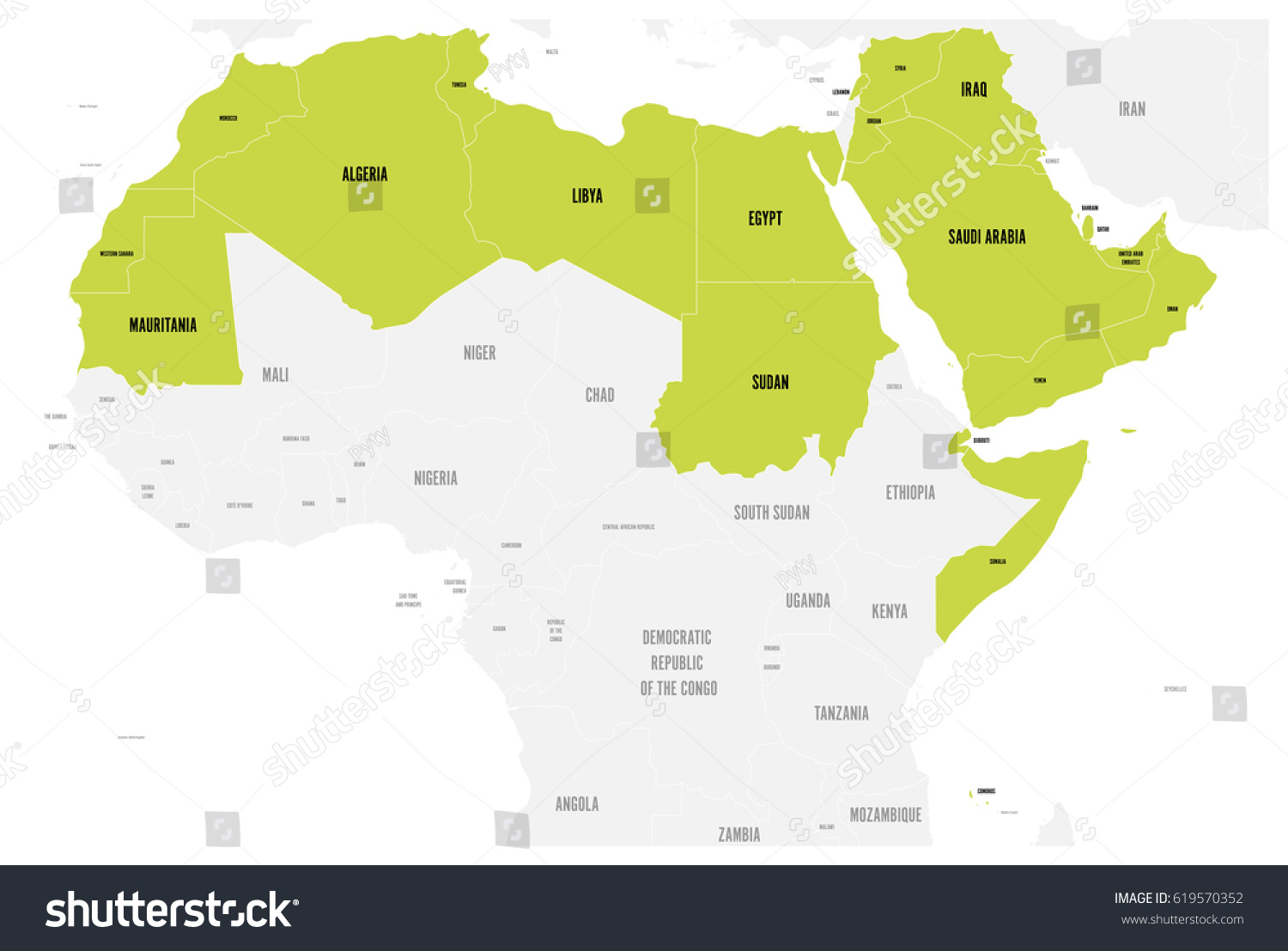 Arab World States Political Map Higlighted Stock Vector (Royalty Free ...