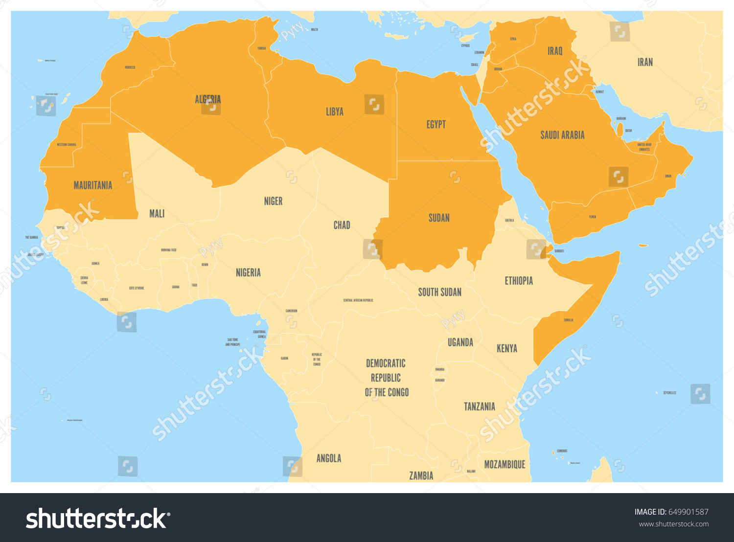 Stock Vector Arab World States Political Map With Orange Higlighted Arabic Speaking Countries Of The Arab 649901587 