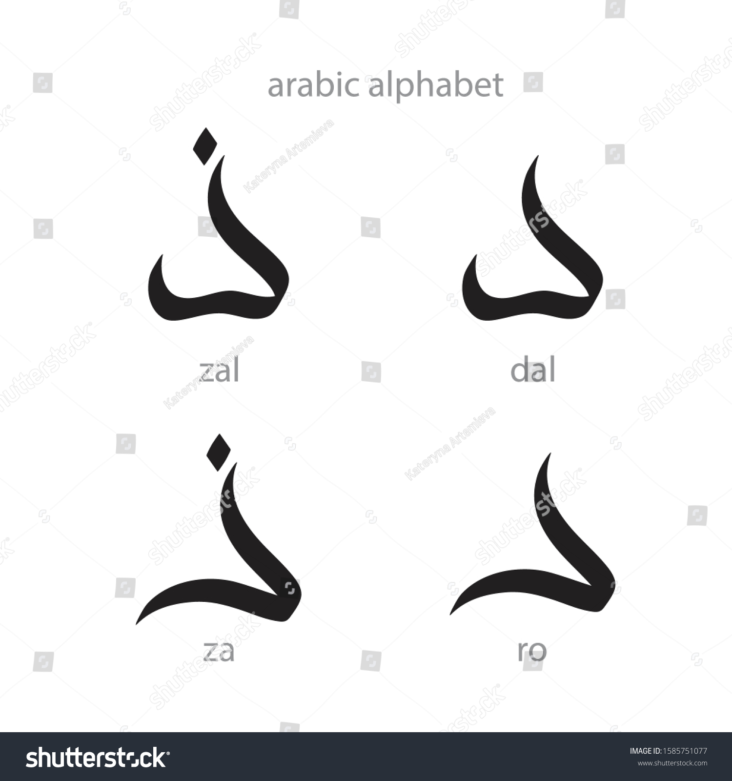 Arabic Alphabet Letters Calligraphy Transcription Pronunciation Stock ...