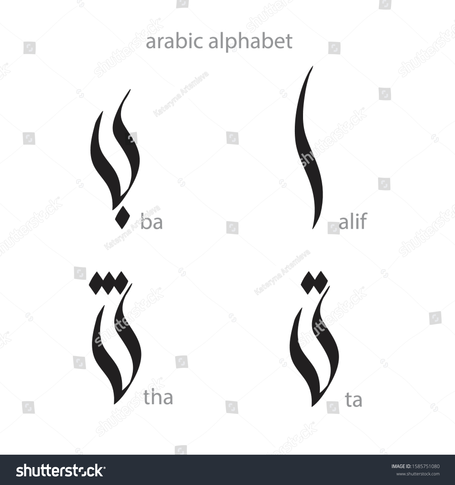 Arabic Alphabet Letters Calligraphy Transcription Pronunciation Stock ...