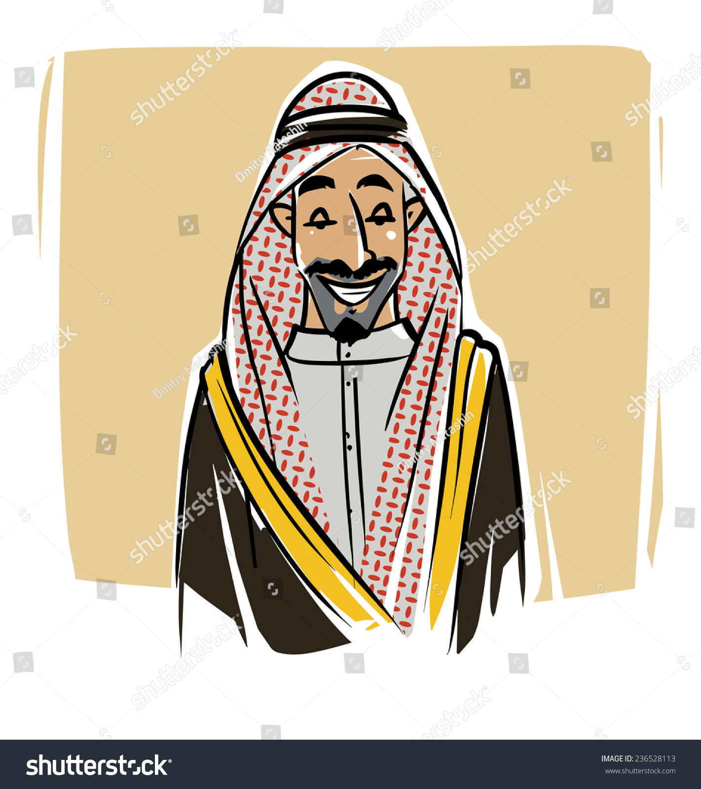 Arabic Sheikh Smiling Cartoon Illustration Stock Vector 236528113 ...