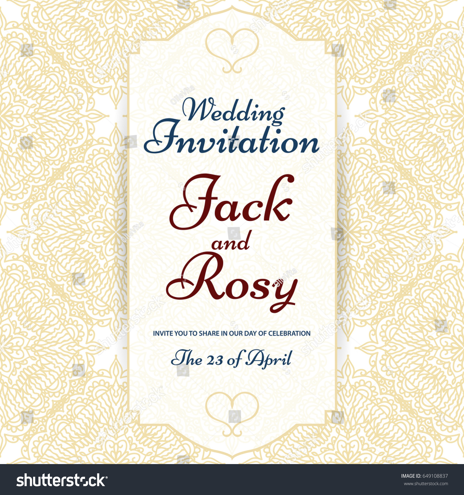 Arabic Style Pattern Wedding Invitation Vector Stock Vector (Royalty ...