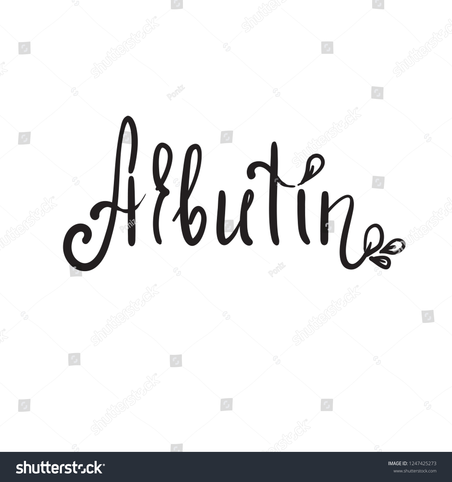 SVG of Arbutin - handwritten name of arbutin. Print for labels, advertising, price tag, brochure, booklet, tablets, cosmetics and cream packaging. Elegant calligraphy sign, trendy fashion style. svg