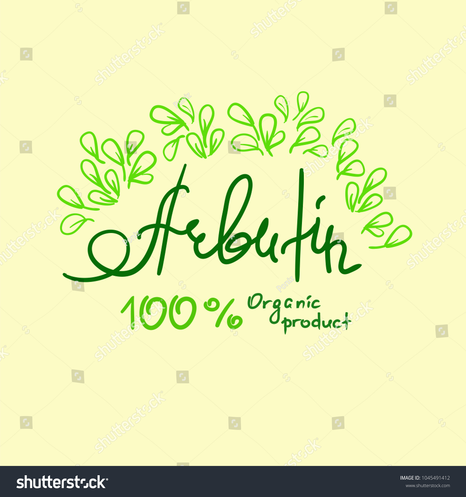 SVG of Arbutin Organic product handwritten name of arbutin. Print for labels, advertising, price tag, brochure, booklet, tablets, cosmetics and cream packaging. Natural vegetable herbal, botanical style svg