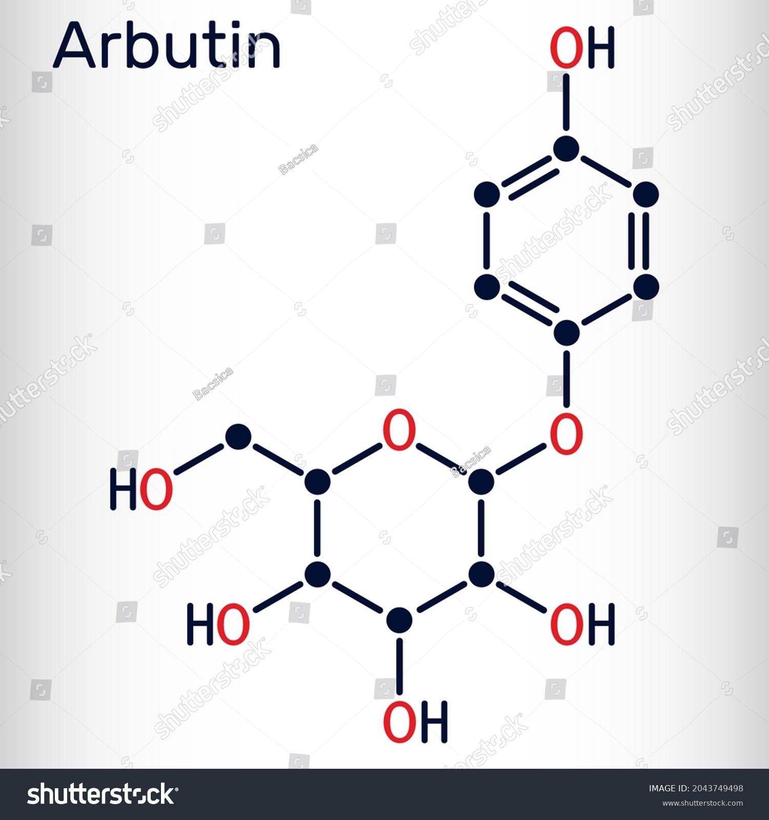 SVG of Arbutin, ursin, arbutoside, glycoside molecule. It is found in plants, preparations from them are used in medicine for diseases of bladder as antiseptic. Skeletal chemical formula. Vector illustration svg