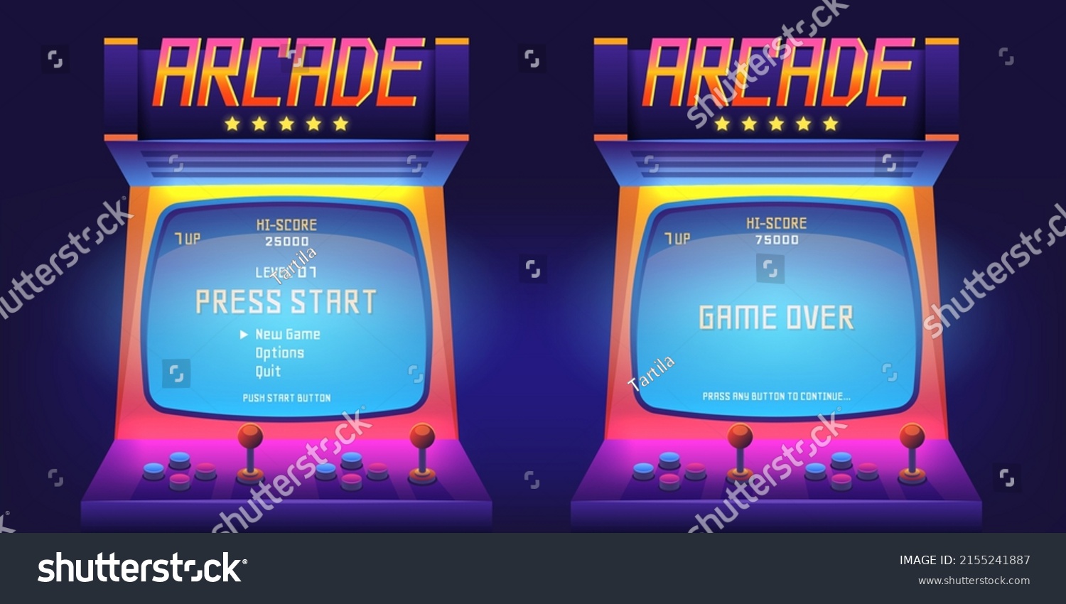 Arcade Game Screen 80s Retro Start Stock Vector (Royalty Free