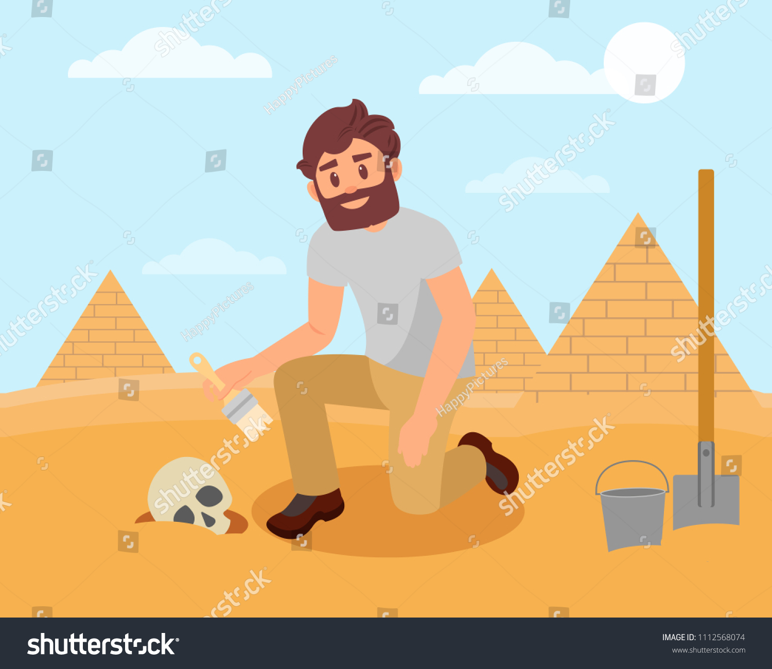 Archaeologist Cleaning Human Skull Sandy Soil Stock Vector (Royalty ...