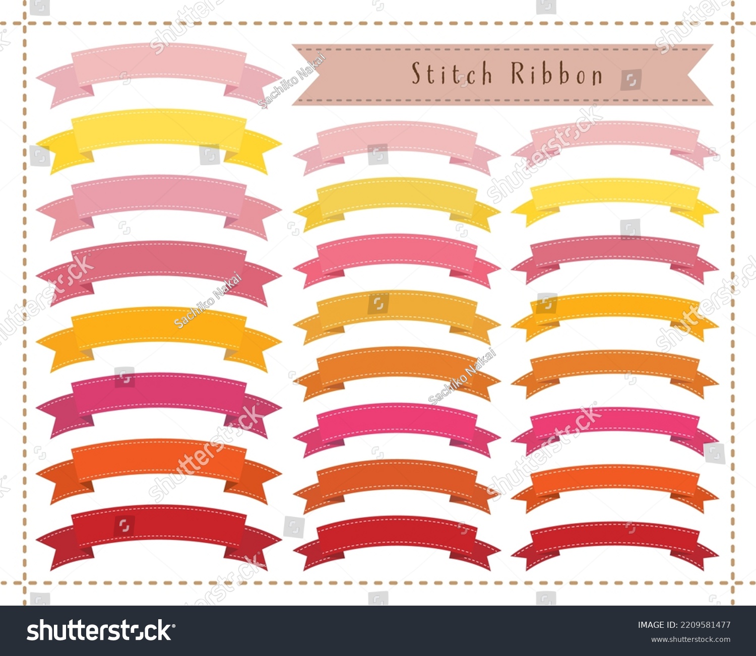 SVG of arched stitched ribbon frame Pink, orange and yellow set svg