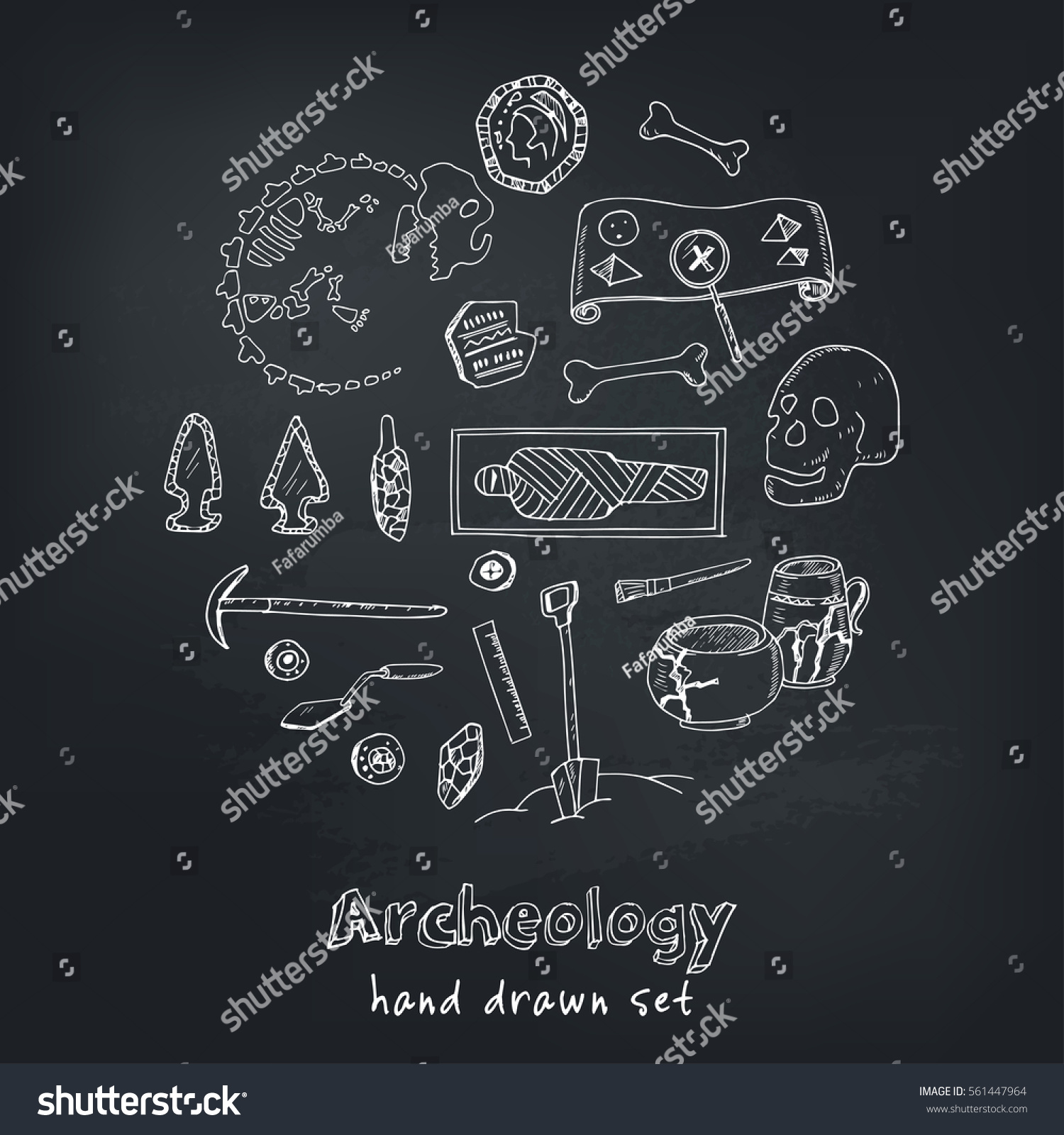 Archeology Hand Drawn Sketch Set Paleontological Stock Vector Royalty