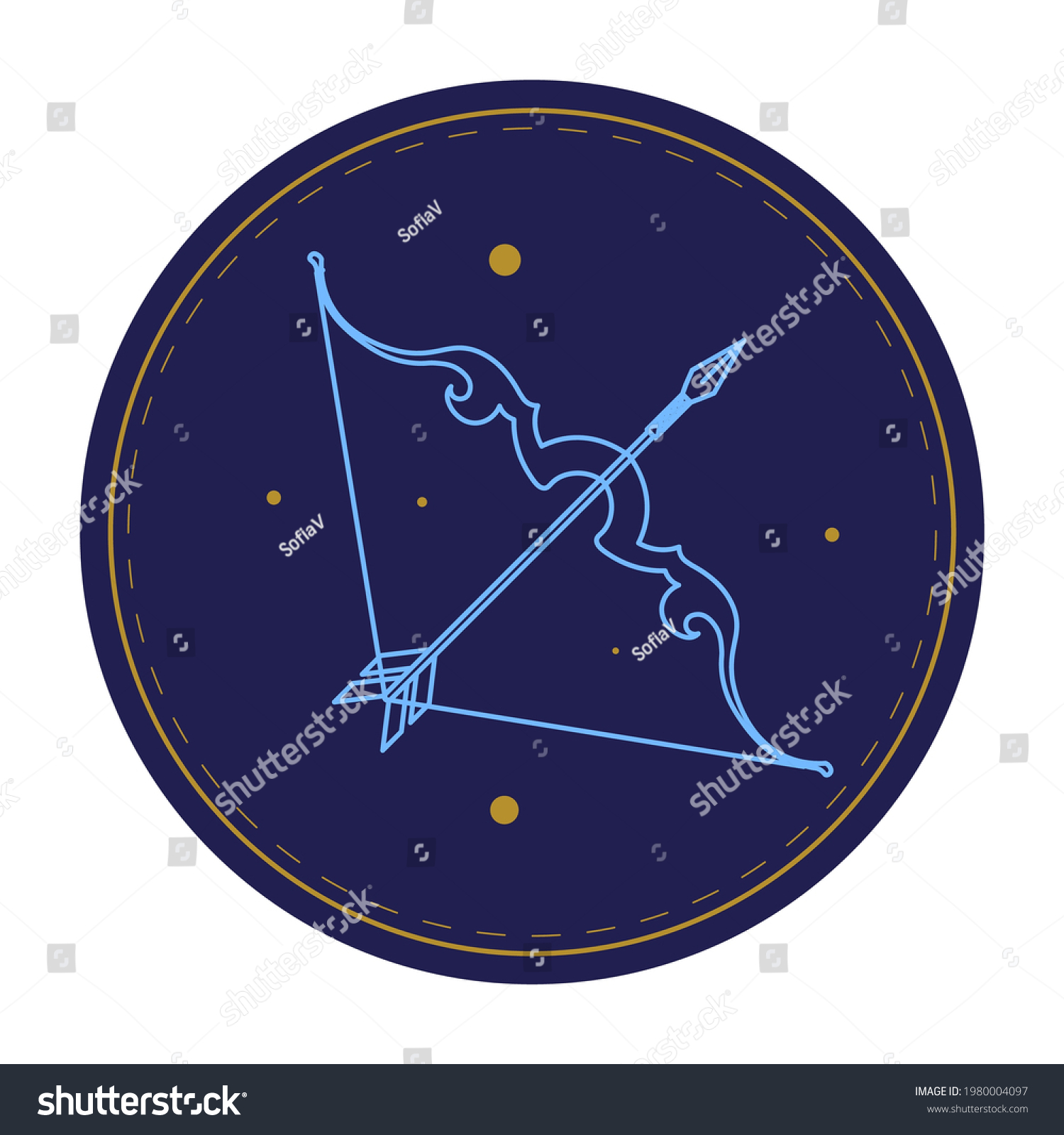 SVG of Archer astrological sign of sagittarius, isolated horoscope sign depicting stars and constellation. Astronomy and zodiac icon with bow and arrows, esoteric traits and prediction. Vector in flat style svg