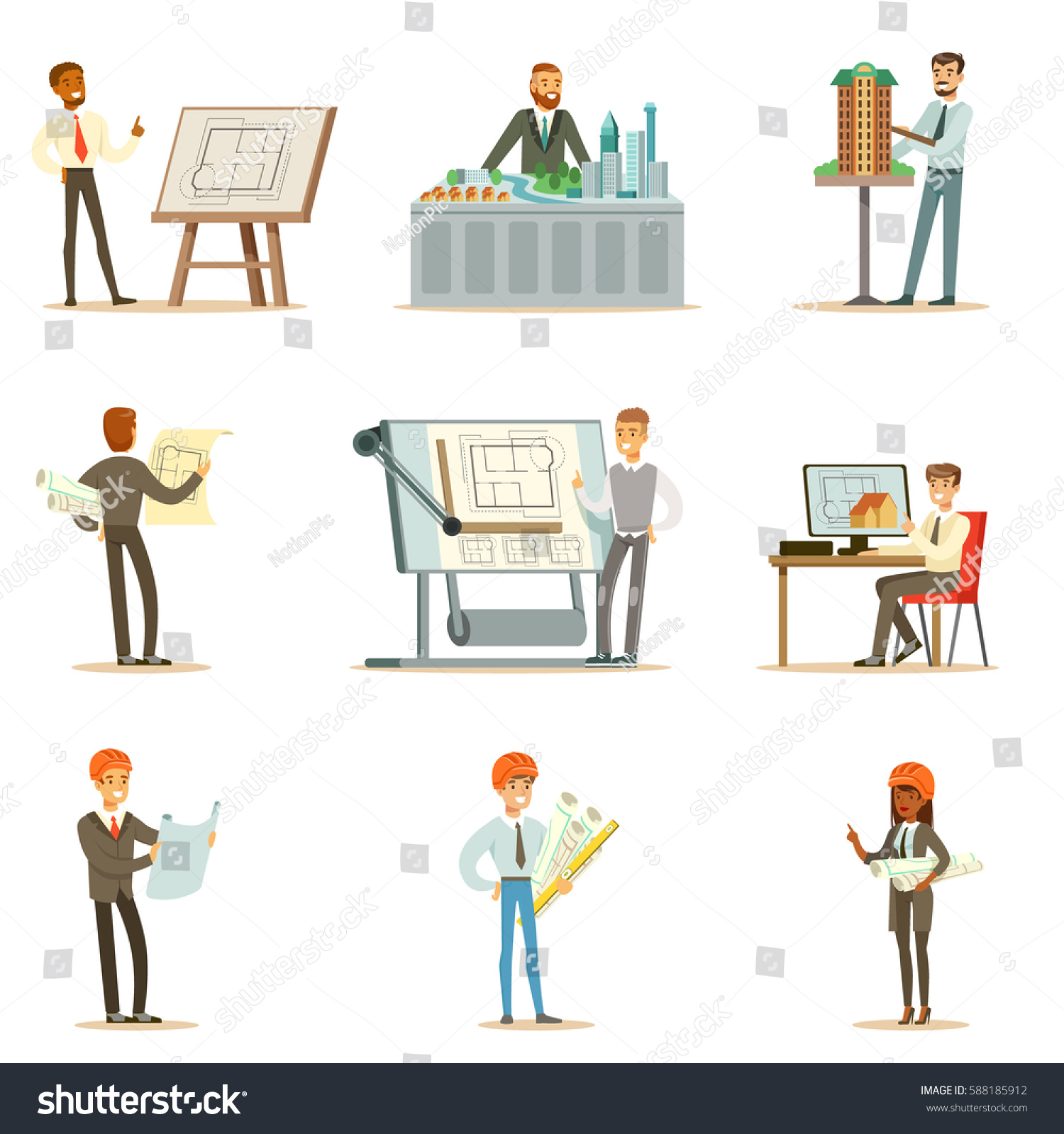 Architect Profession Series Vector Illustrations Architects Stock ...