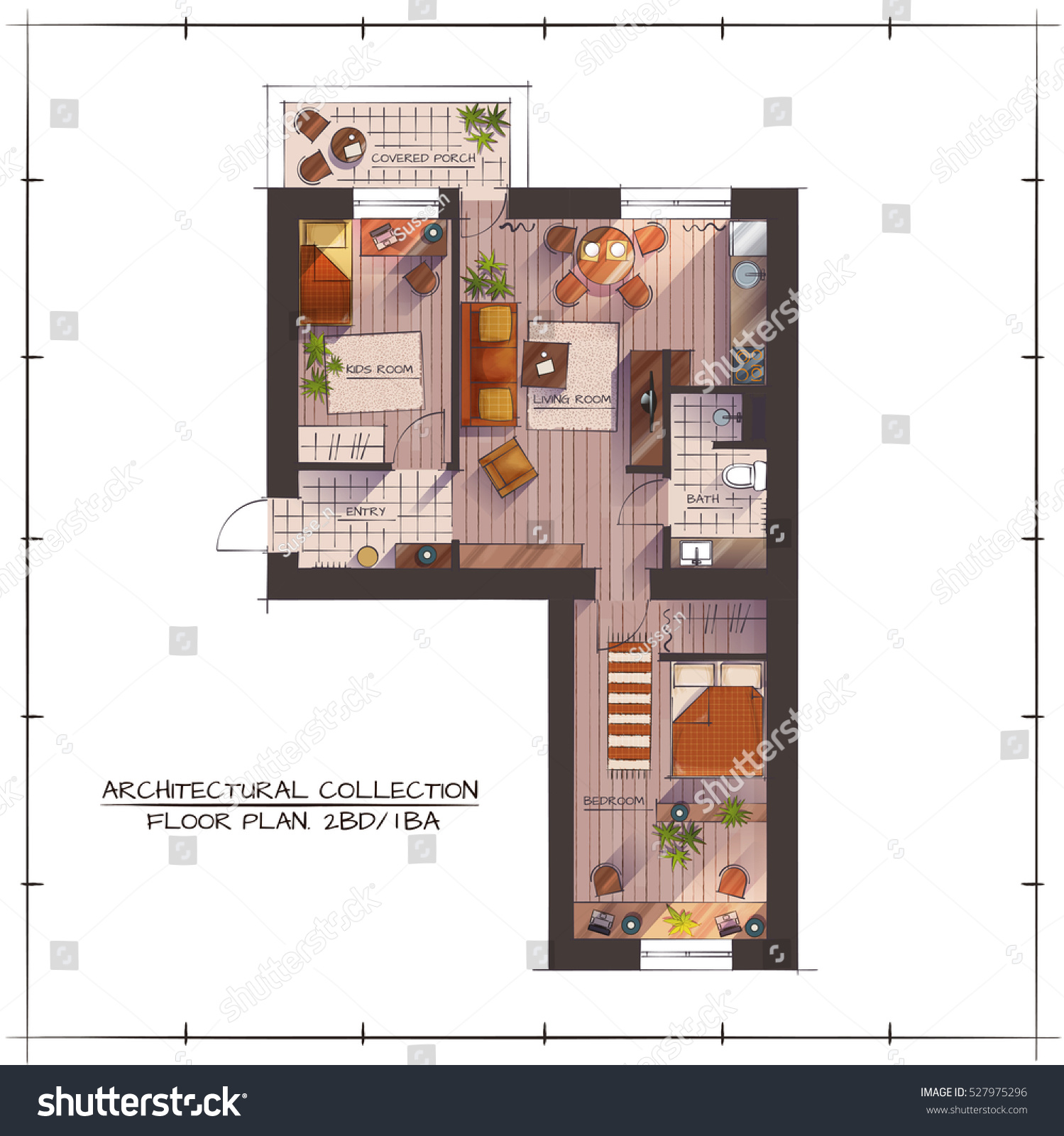 Architectural Color Floor Plan One Bedroom Royalty Free