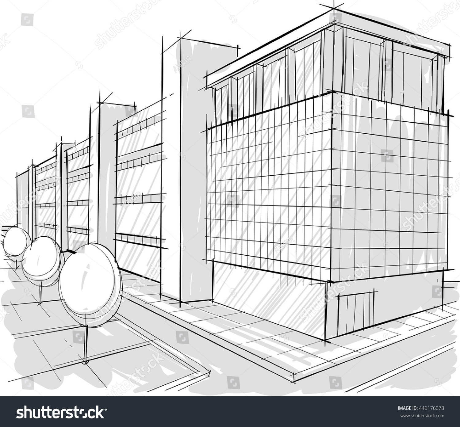 Architectural Drawing Office Buildings Stock Vector 446176078