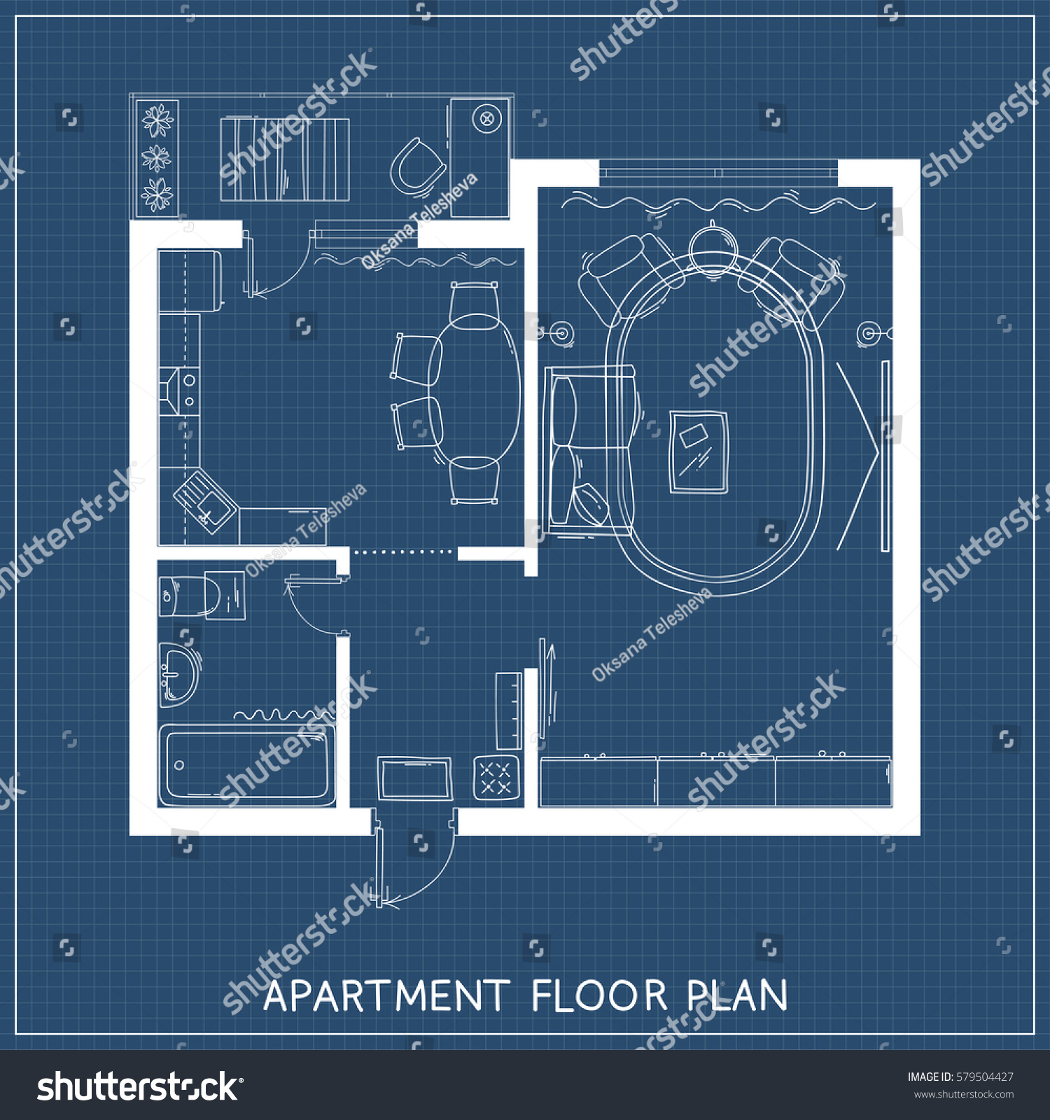 Architectural Plan Furniture Top View Stock Vector (Royalty Free ...