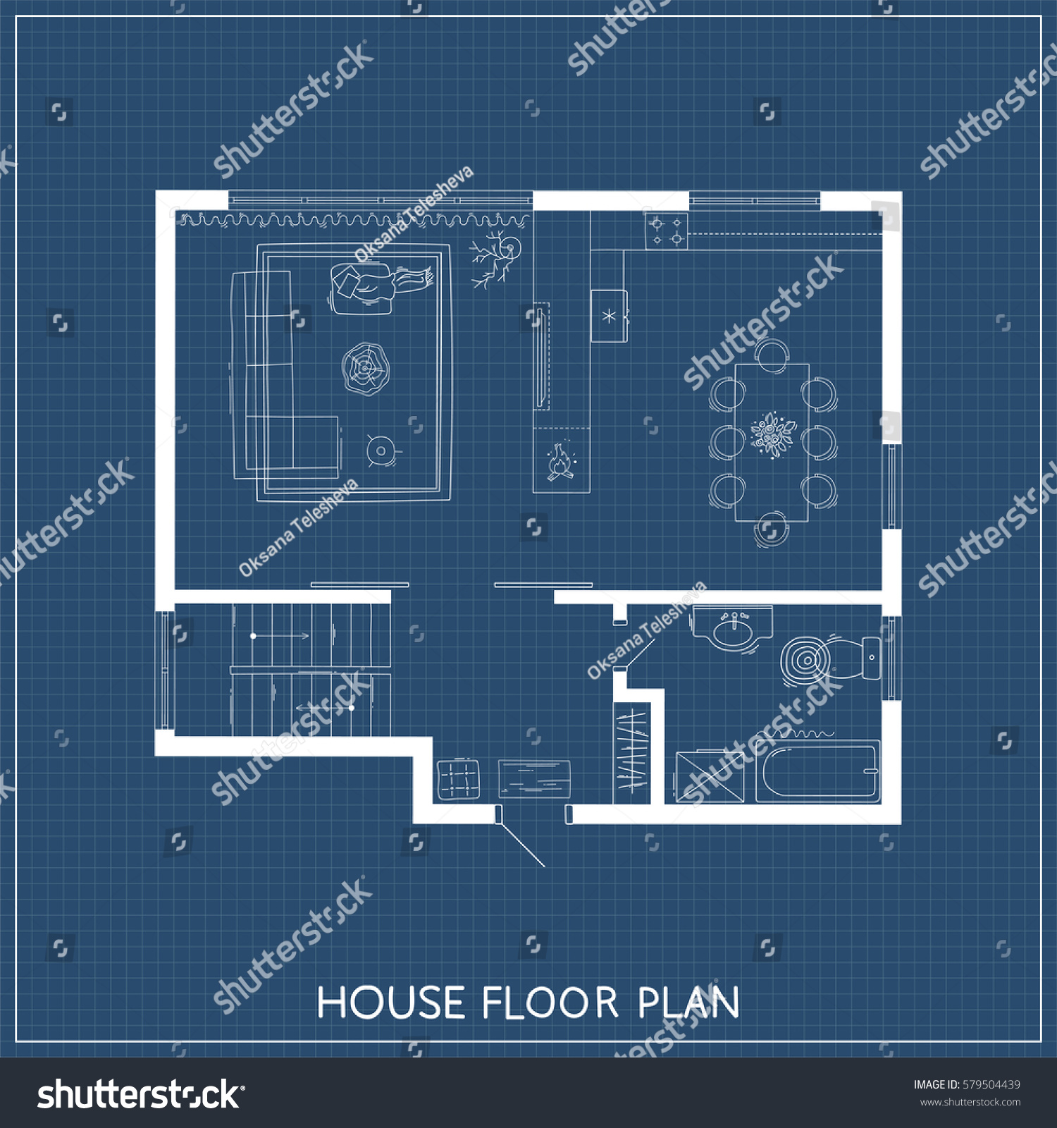 Architectural Plan Furniture Top View Stock Vector (Royalty Free) 579504439