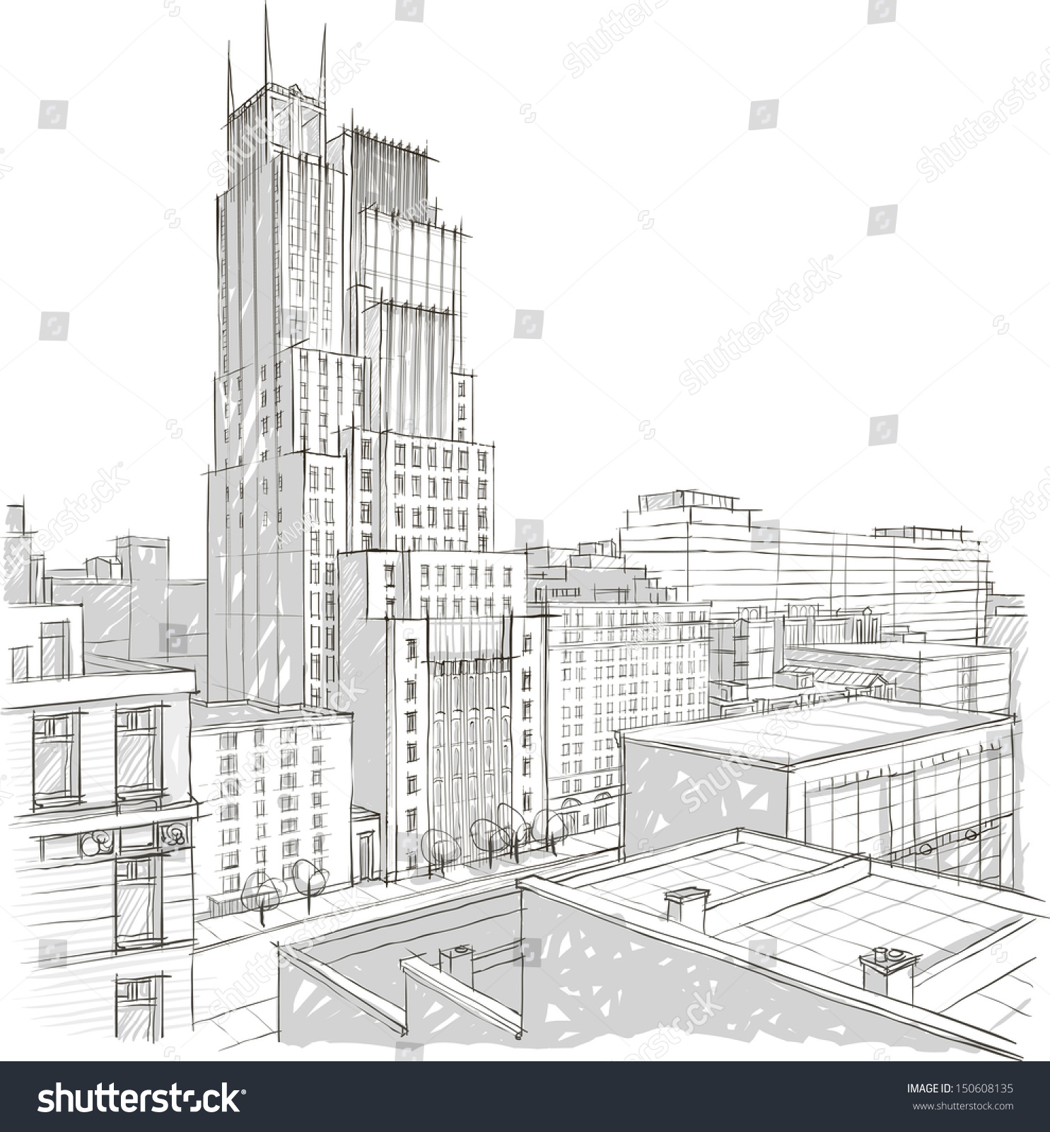 Architectural Sketch. Idea. Drawing. City. Stock Vector Illustration ...