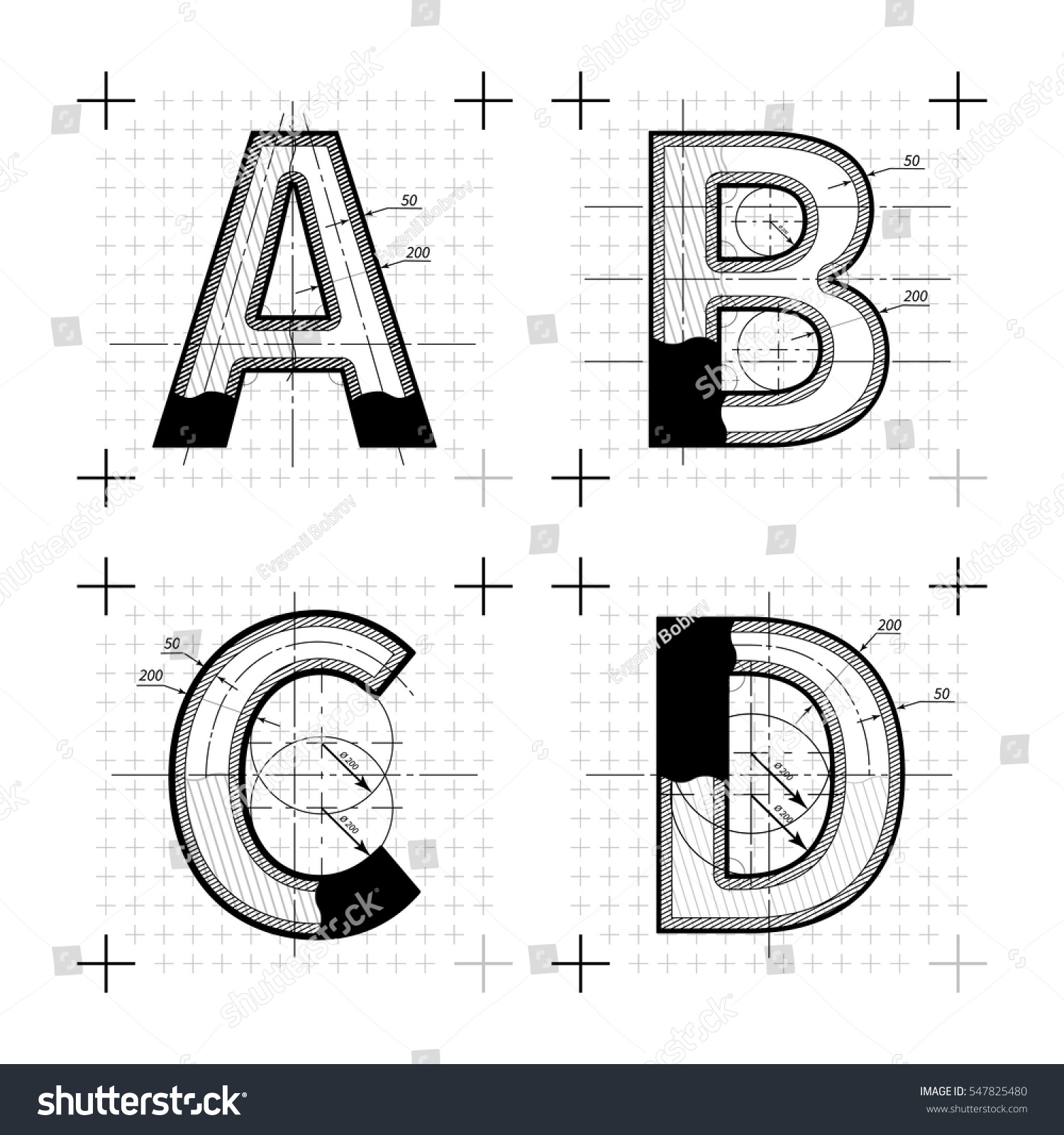 Architectural Sketches B C D Letters Stock Vector (Royalty Free ...