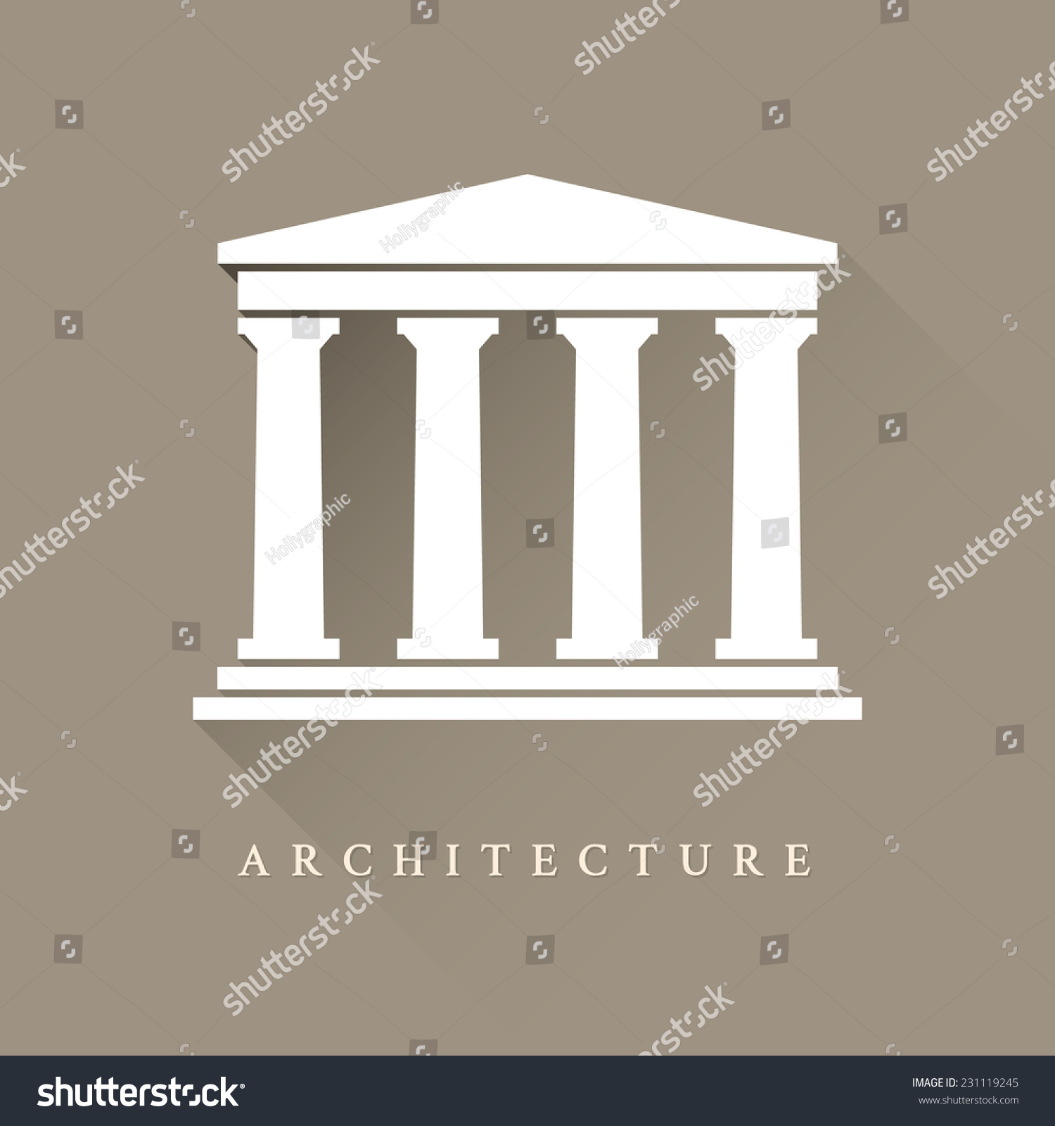 SVG of Architecture greek building symbol with shadow on brown background, ancient monument icon svg