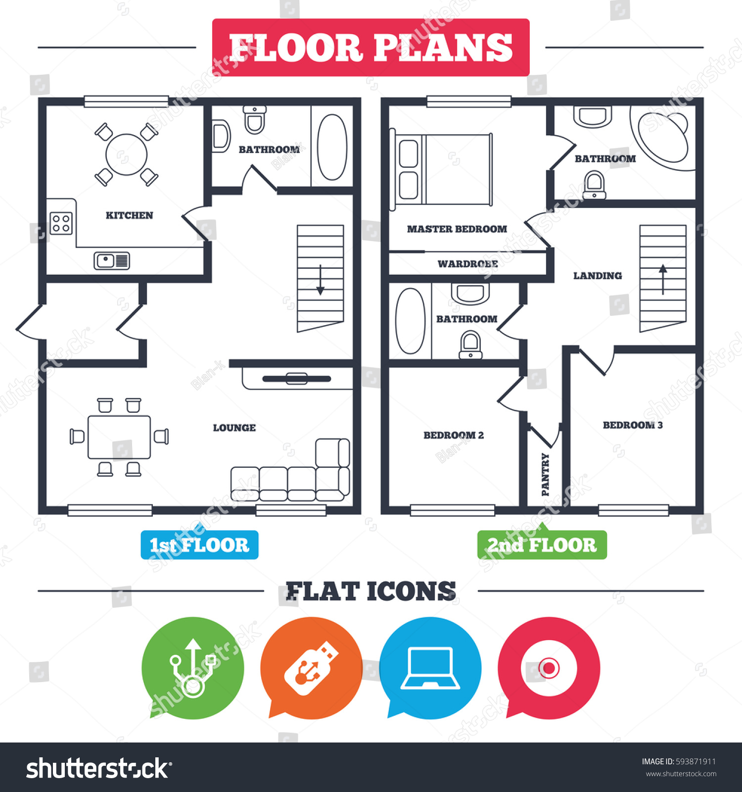 Architecture Plan Furniture House Floor Plan Stock Vektorgrafik