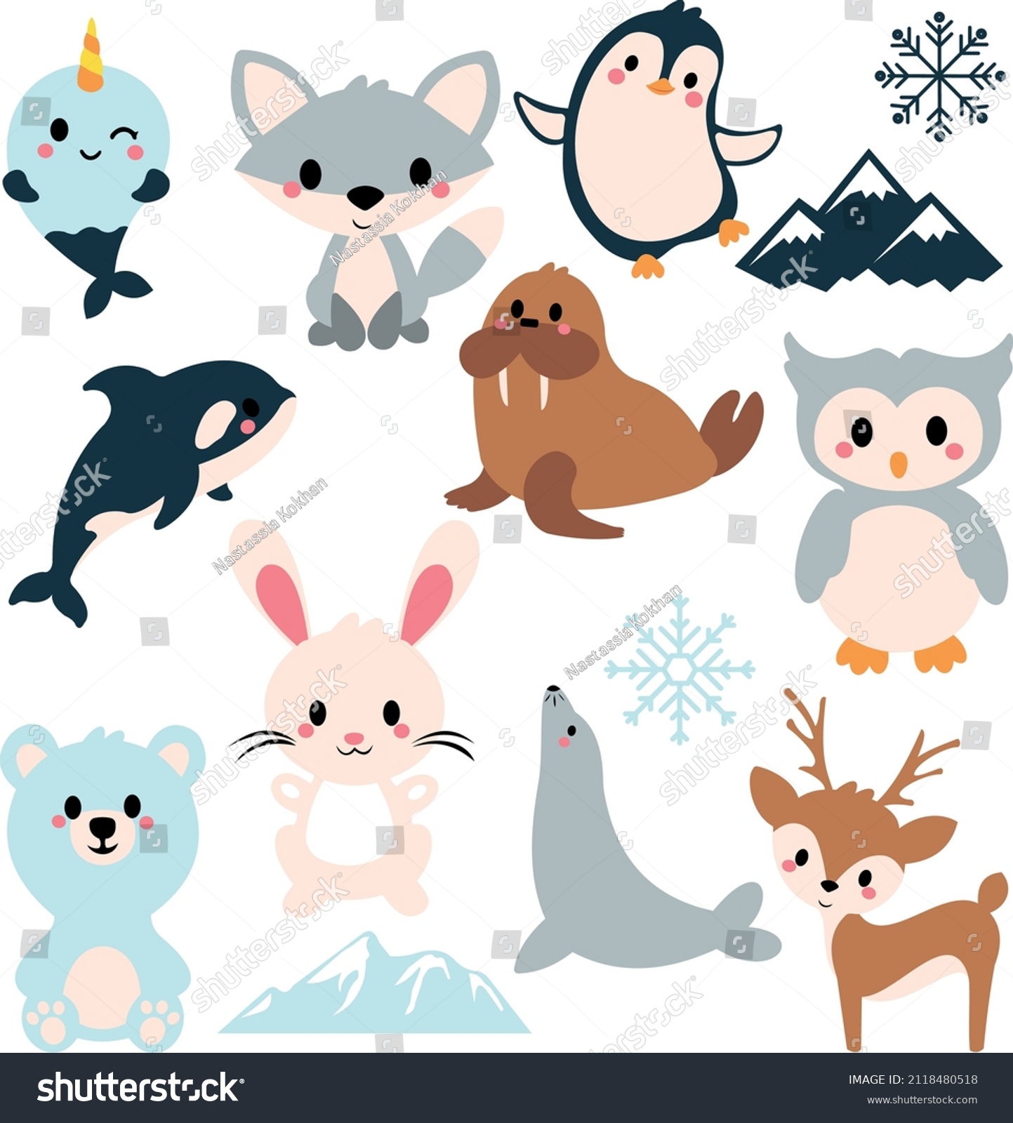 SVG of arctic animals svg vector Illustration isolated on white background. Pegnuin walrus svg fur seal svg rabbit bear fox dolphin svg. winter illustrarion. Vector collection of polar animals svg