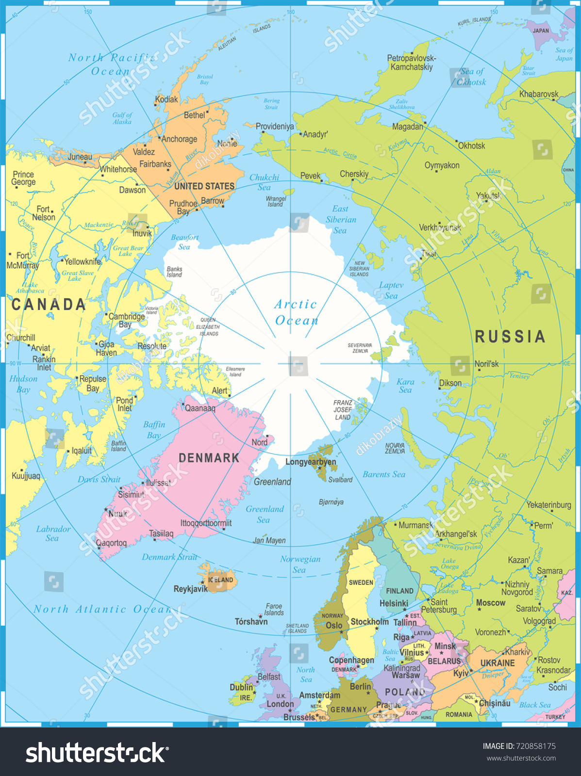 Arctic Region Map Detailed Vector Illustration Stock Vector (Royalty ...