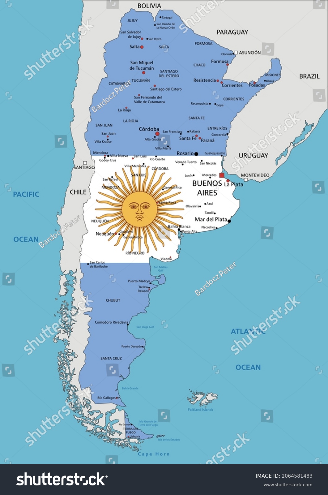 Argentina Highly Detailed Political Map National Stock Vector Royalty Stock Vector Argentina Highly Detailed Political Map With National Flag Isolated On White Background 2064581483