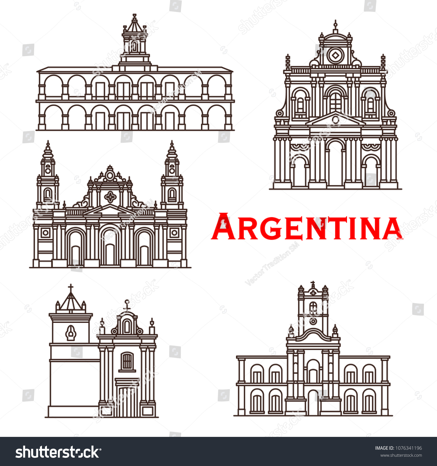 Argentina Landmarks Buildings Famous Architecture Line Stock Vector ...