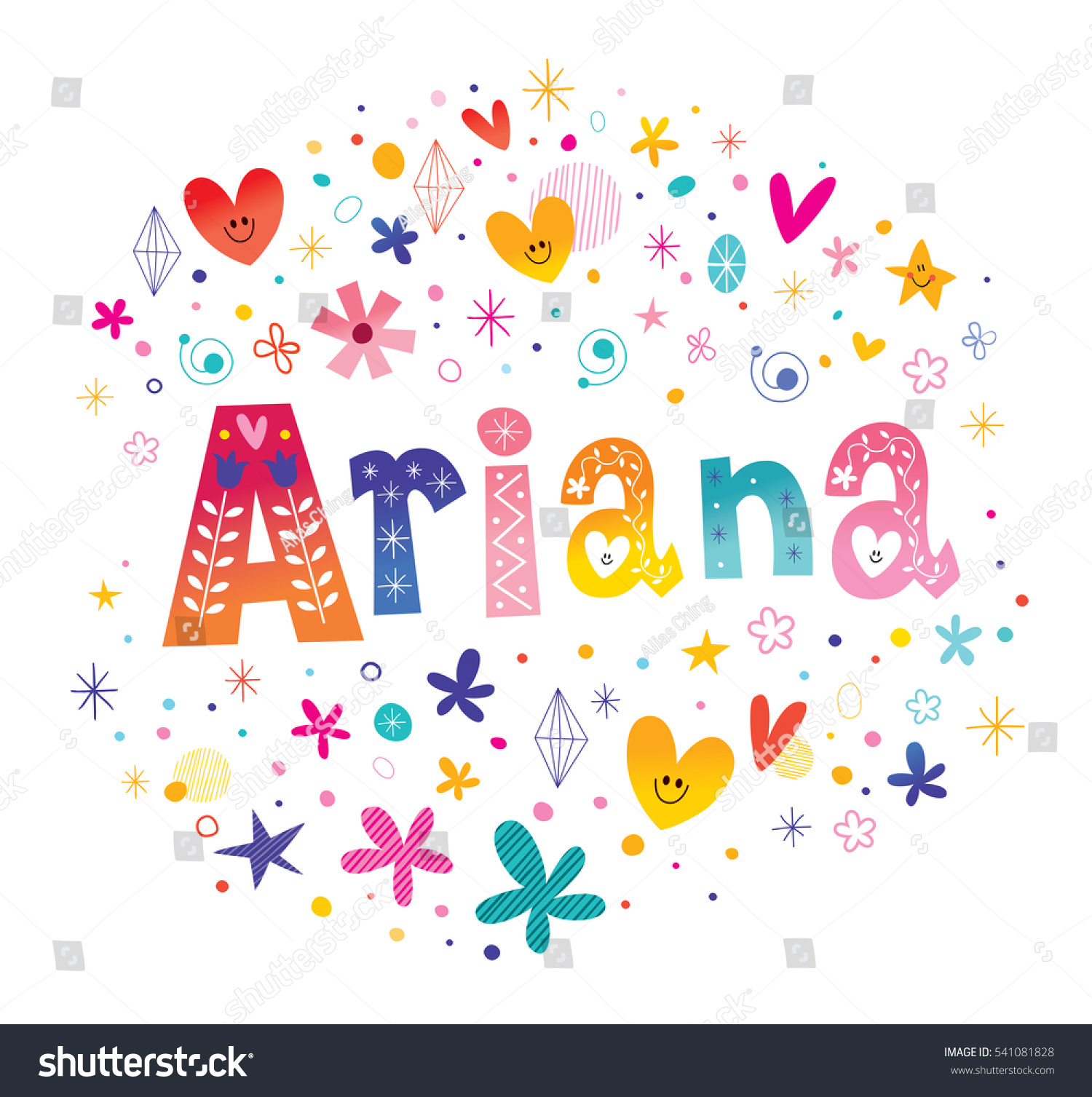 Ariana Girls Name Decorative Lettering Type Stock Vector (Royalty Free