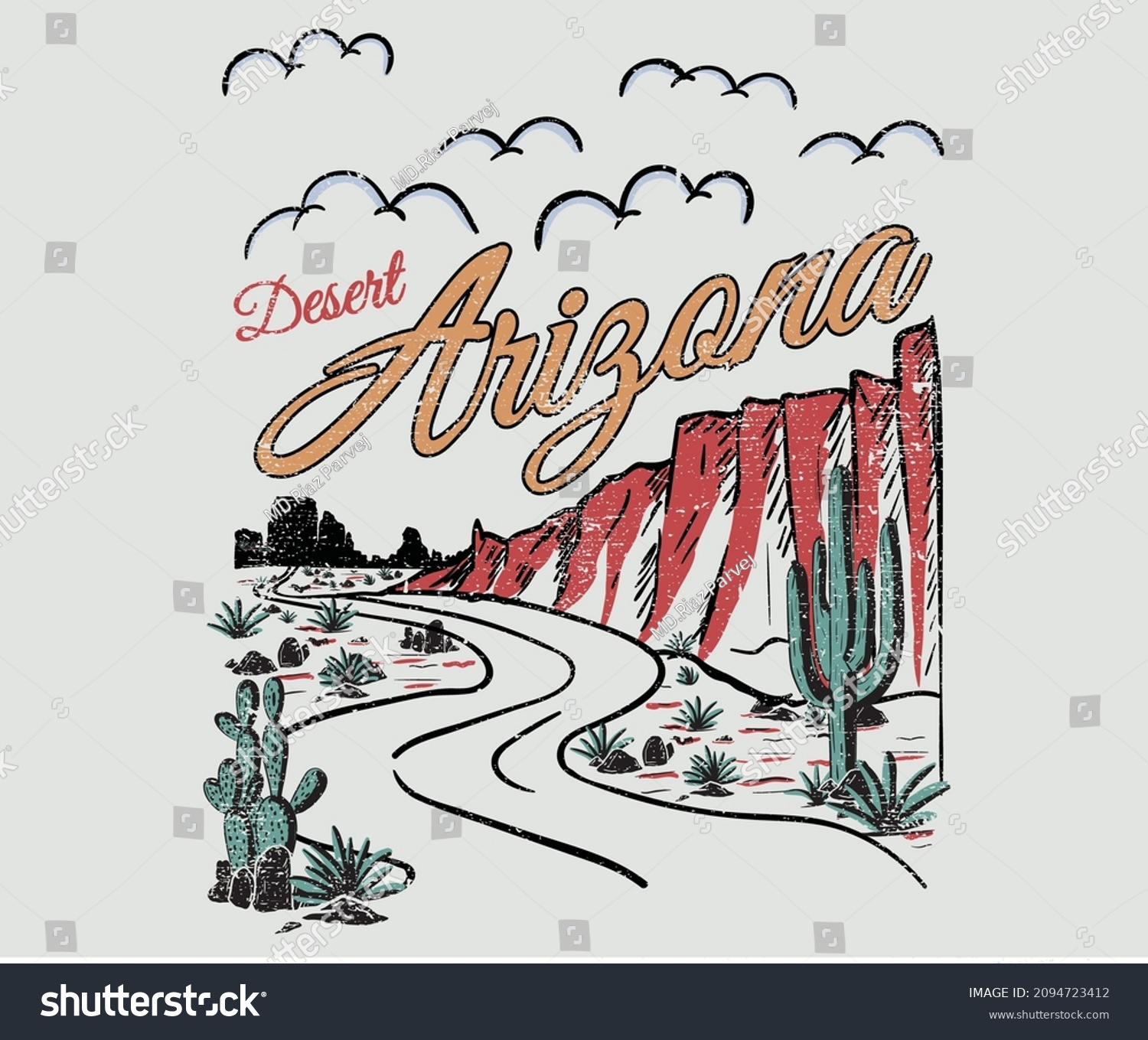 Arizona Desert State Road Trip Graphic Stock Vector (Royalty Free ...