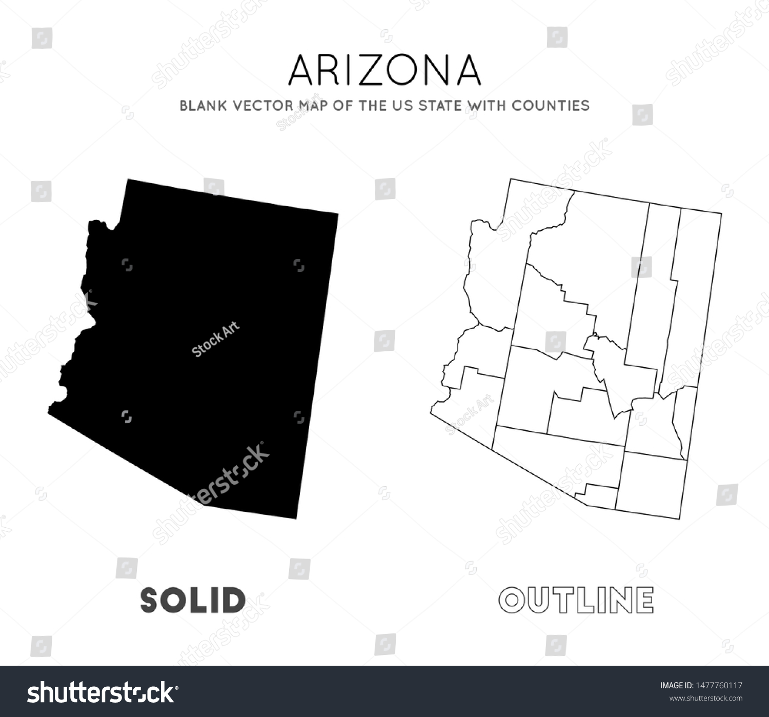 Arizona Map Blank Vector Map Us Stock Vector (Royalty Free) 1477760117 ...