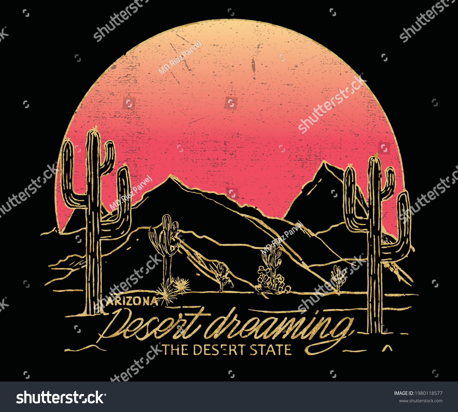 Arizona Tshirt Design Mountains Sun Desert Stock Vector (Royalty Free ...