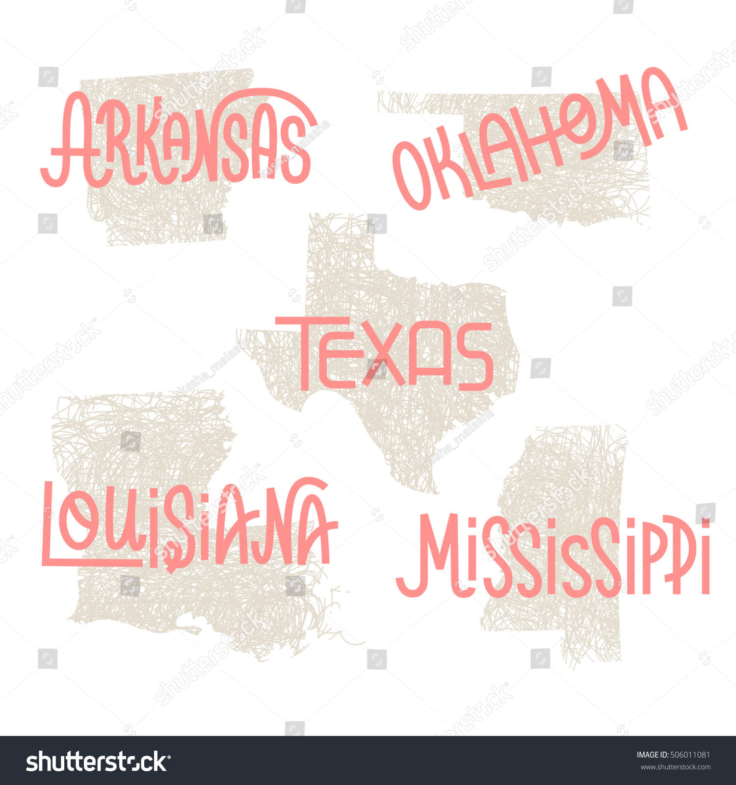 Arkansas Oklahoma Texas Louisiana Mississippi Usa Stock Vector (Royalty ...