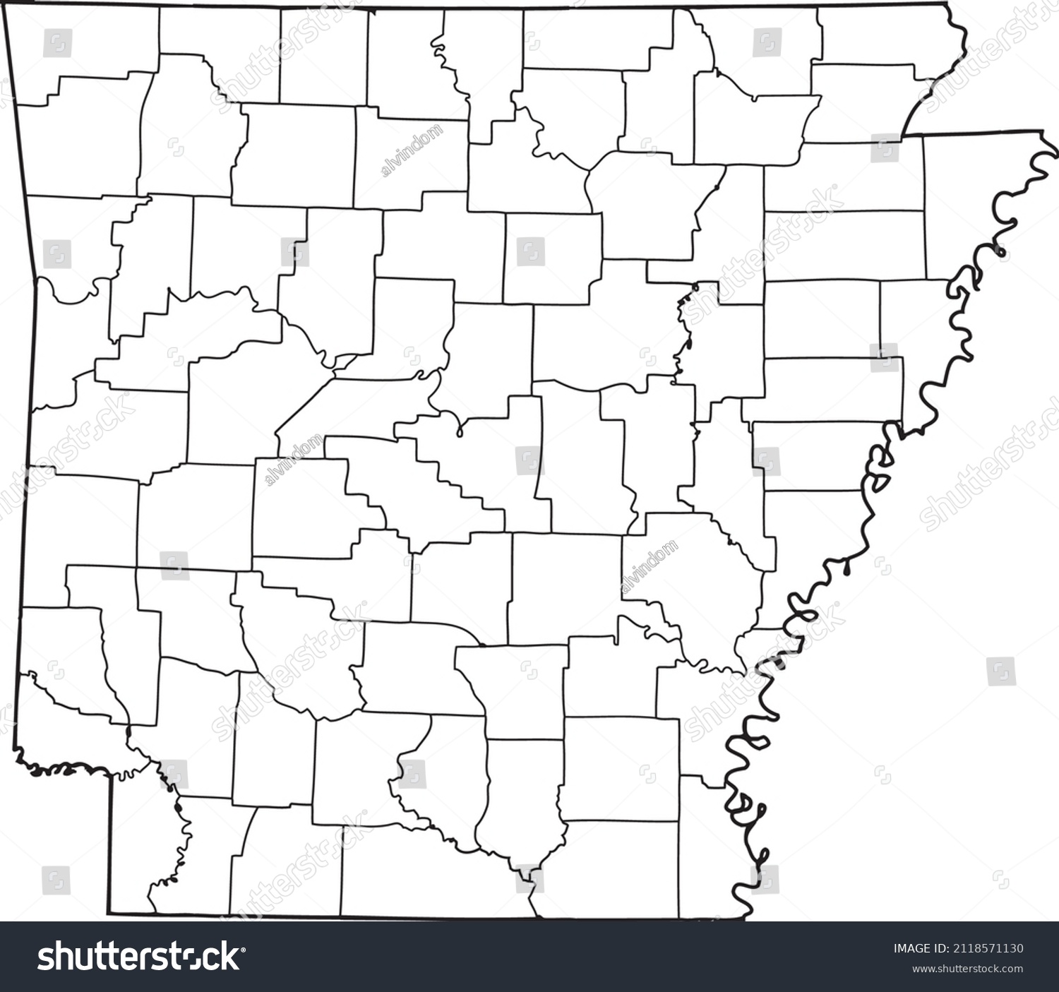 Arkansas Outline Map Counties Stock Vector Royalty Free 2118571130   Stock Vector Arkansas Outline Map With Counties 2118571130 