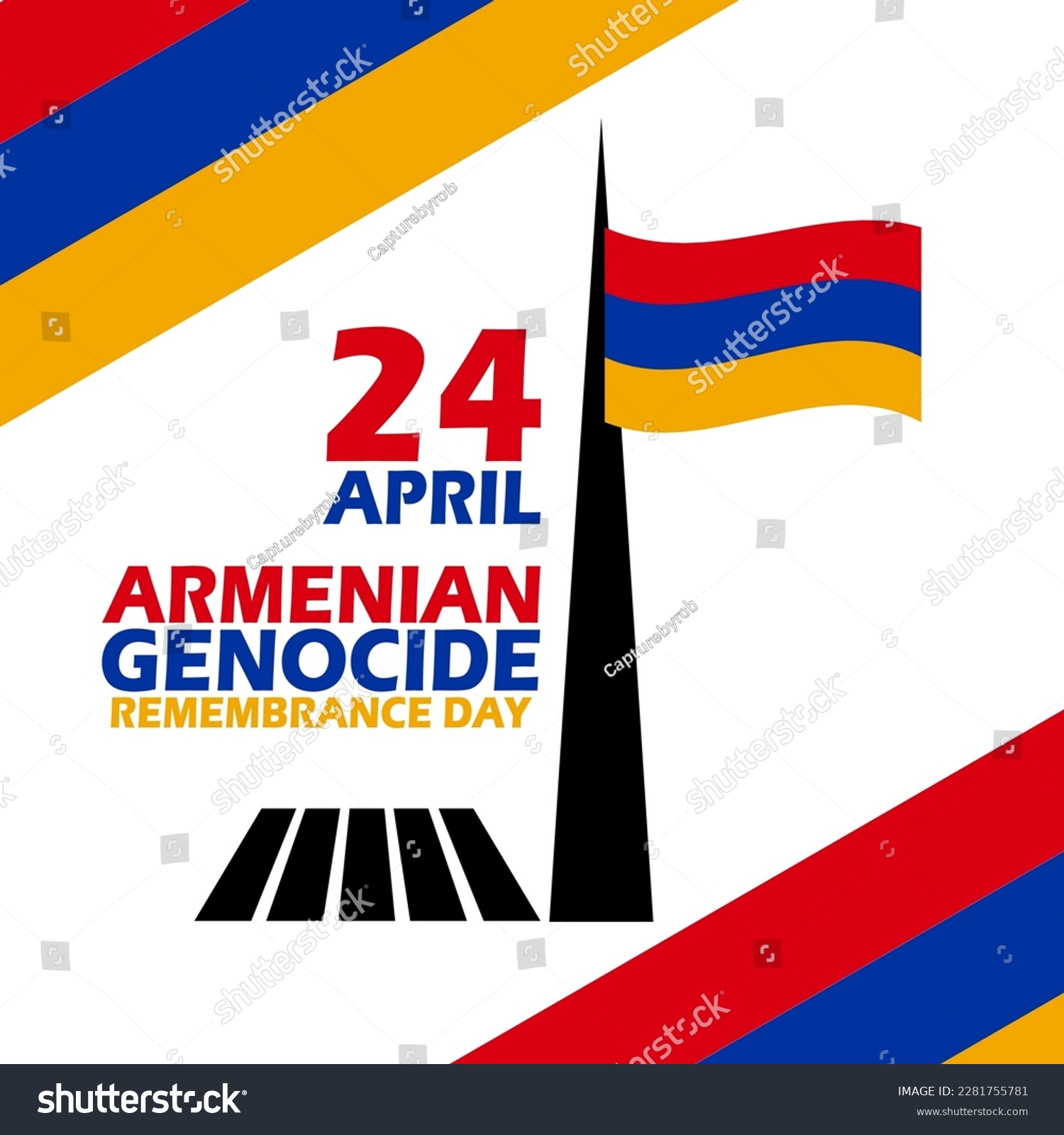 SVG of Armenian flag flying on a monument with bold text on white background to commemorate Armenian Genocide Remembrance Day on April 24 svg