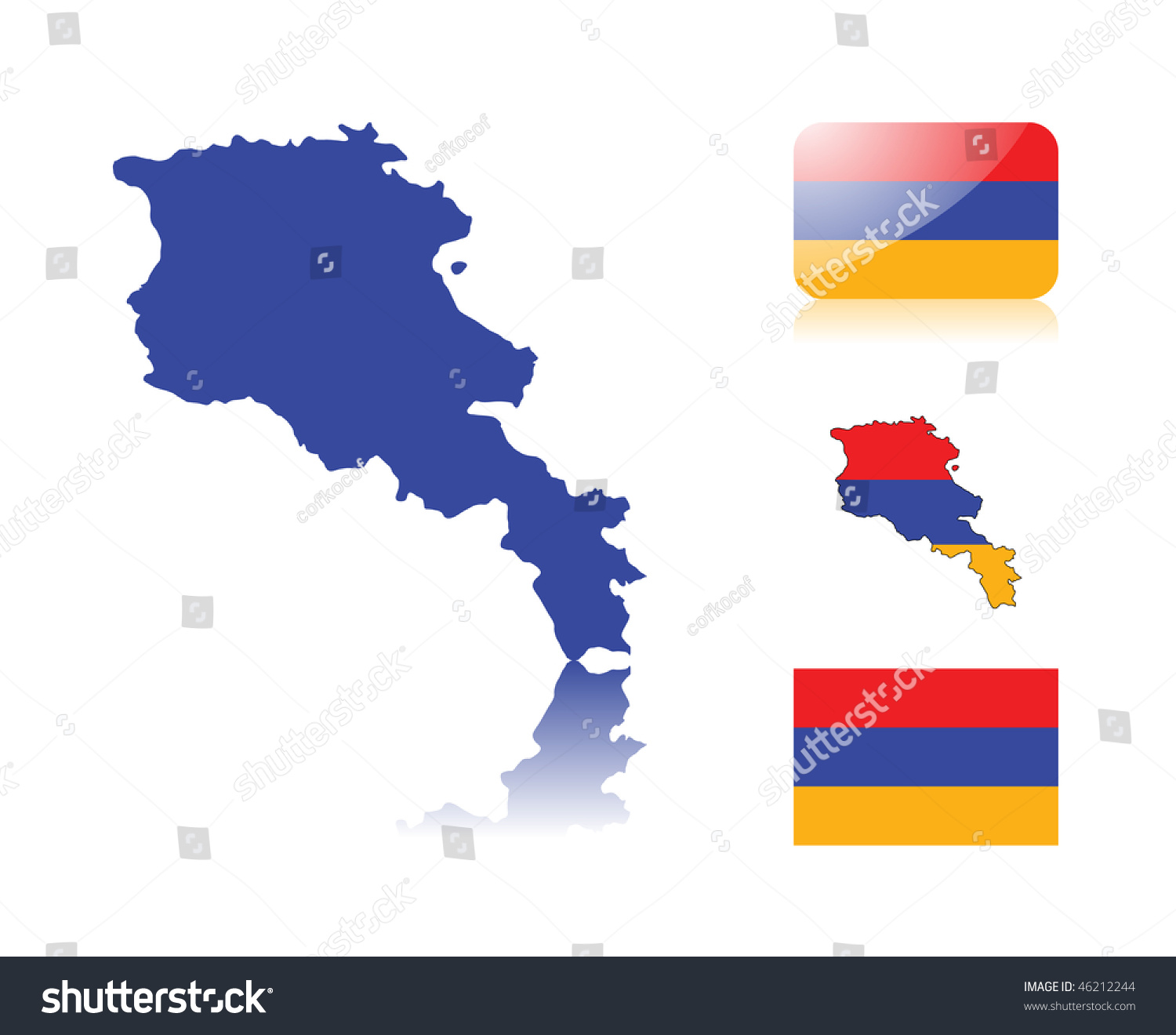 Armenian Map Including: Map With Reflection, Map In Flag Colors, Glossy ...