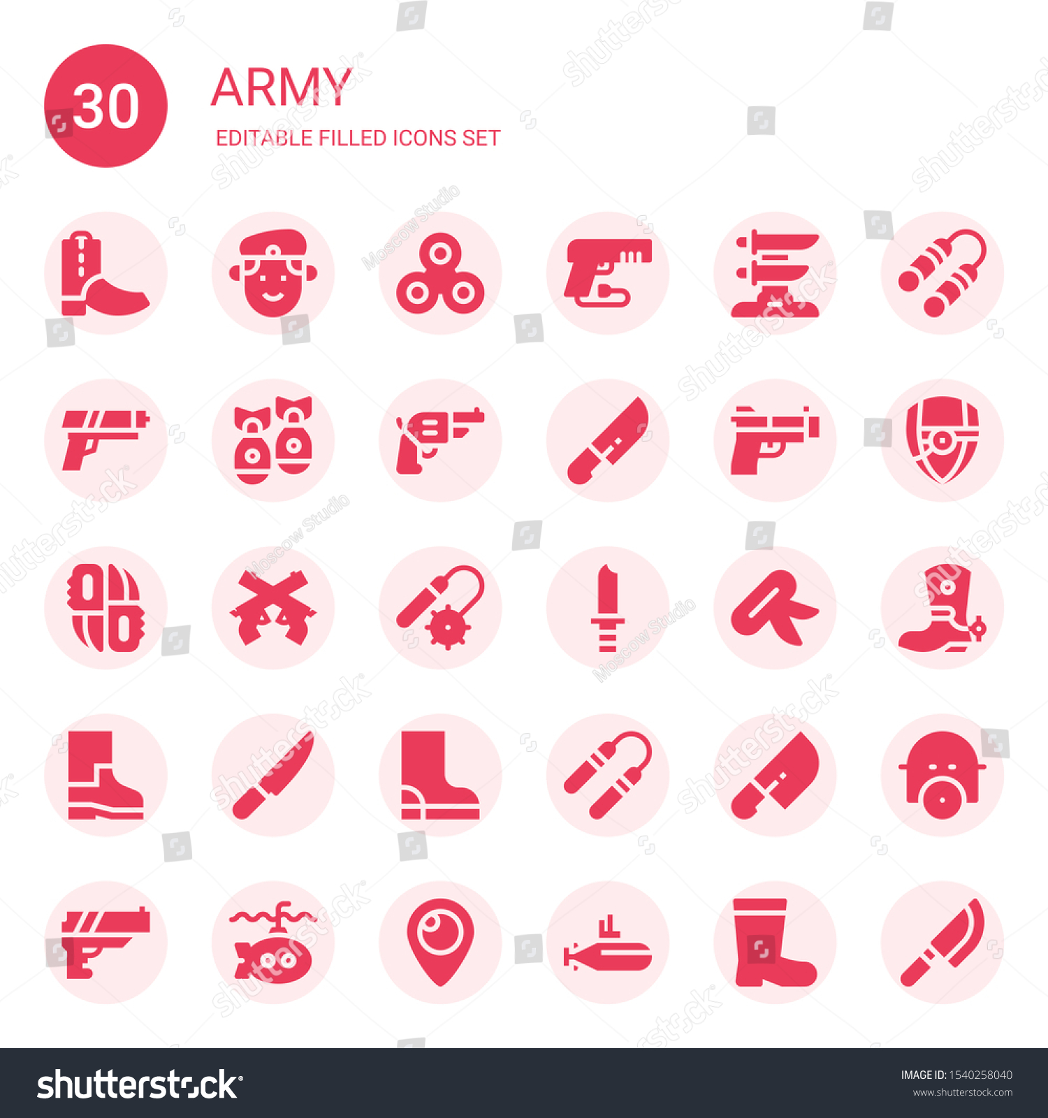 Army Icon Set Collection 30 Filled Stock Vector Royalty Free 1540258040
