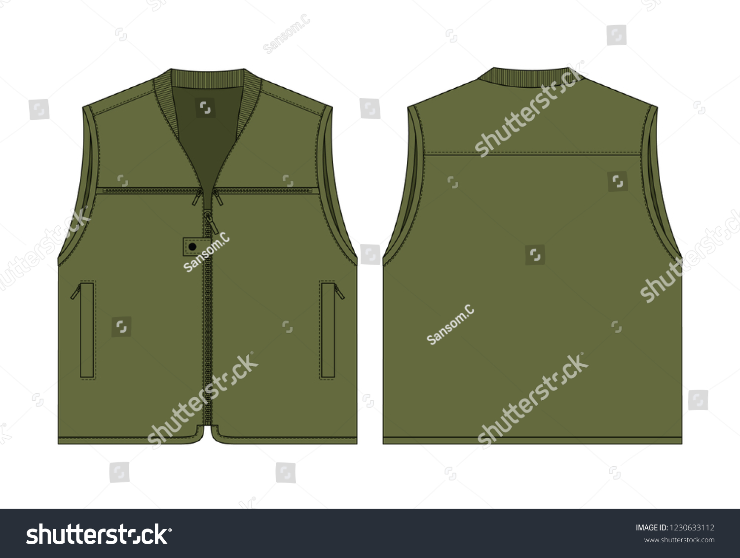 Army Vest Vector Template Front Back Stock Vector (Royalty Free) 1230633112