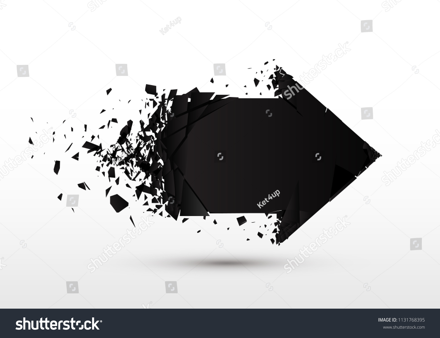 SVG of Arrow with debris isolated. 3d black sign with explosion effect. Motion vector illustration. svg