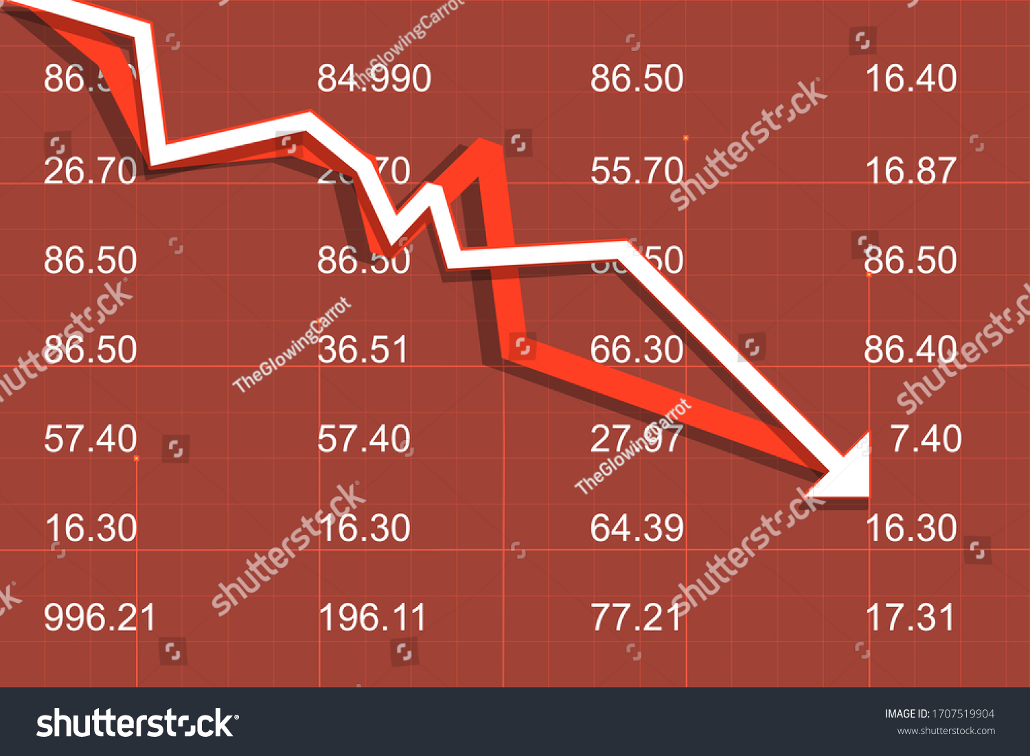 SVG of Arrows going down in front of numbers. Concept representing stock market crash. svg