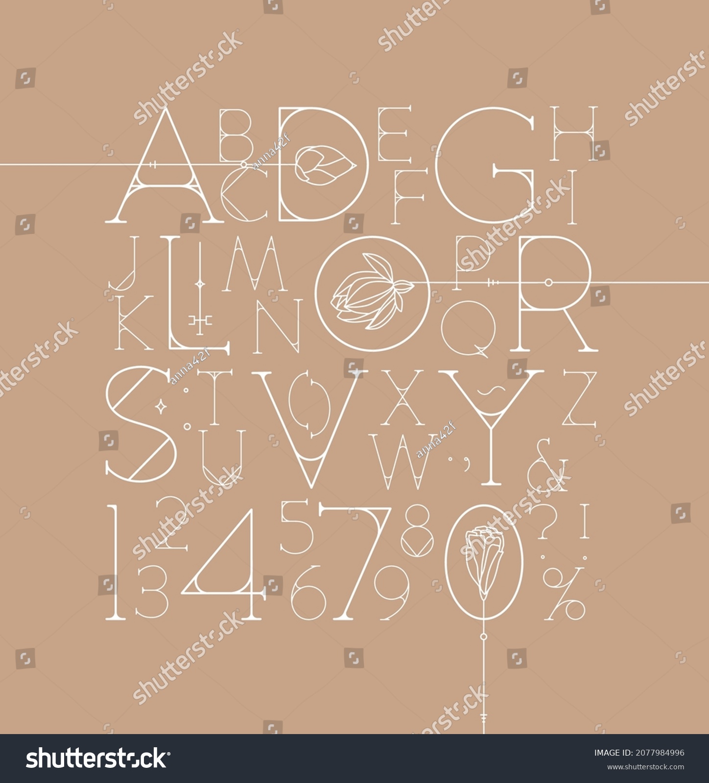 Art Deco Alphabet Letters Numbers Drawing Stock Vector (Royalty Free