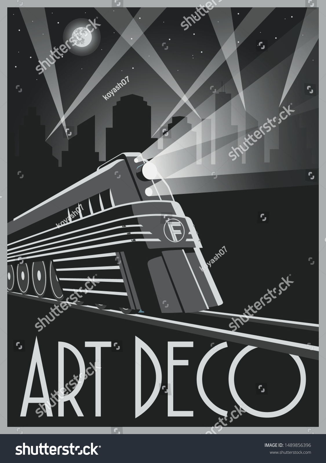 Art Deco Style Transport Poster Train Stock Vector Royalty Free