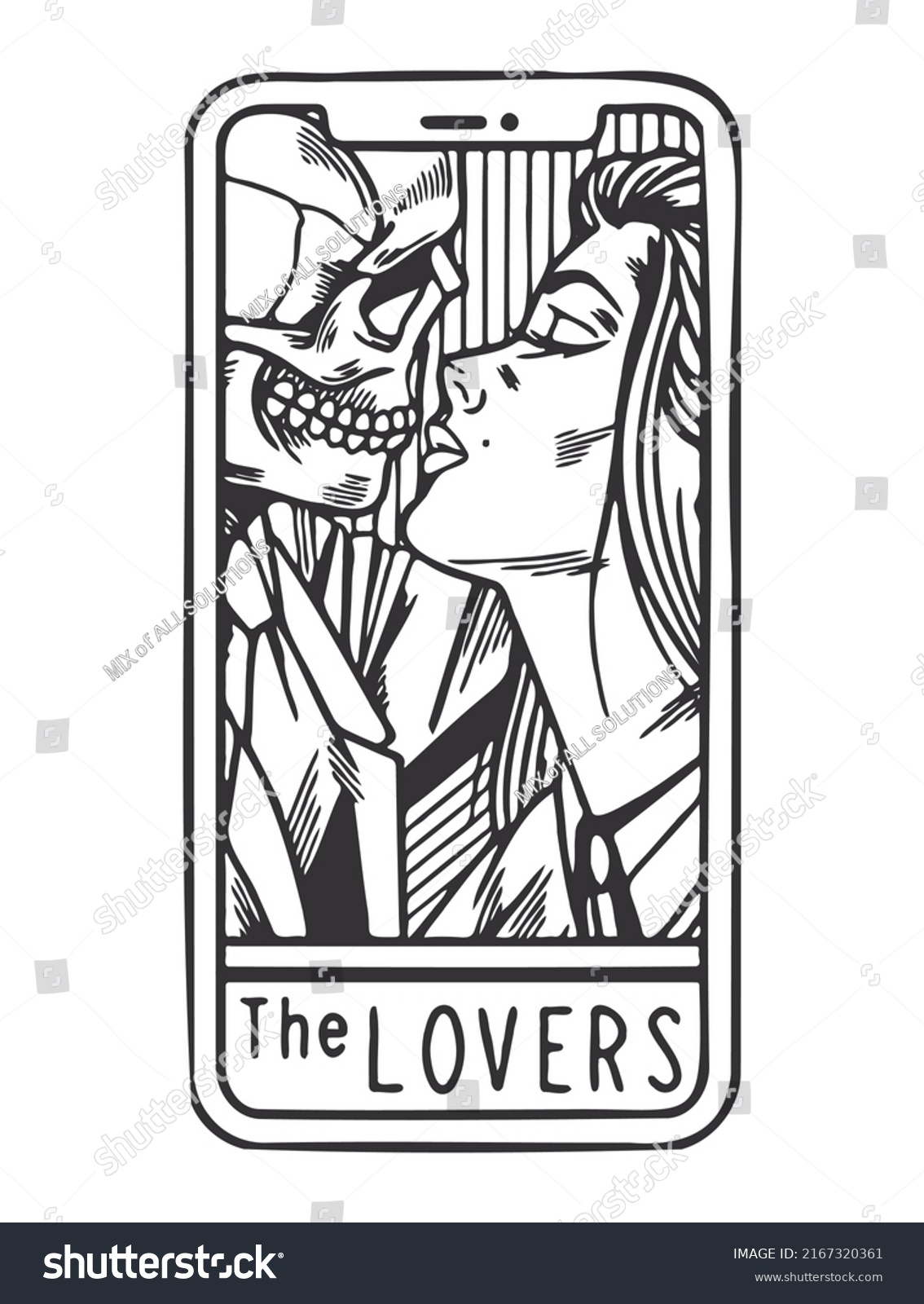 Art Design Couple Women Kiss Skull Stock Vector Royalty Free