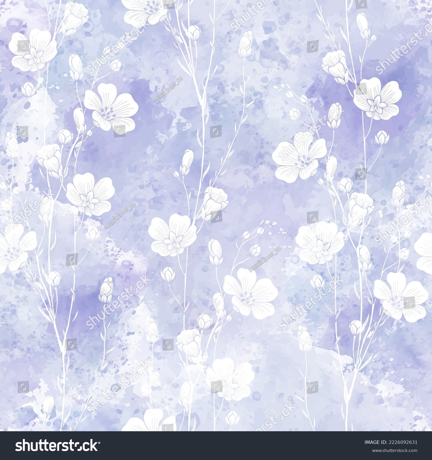 SVG of Art floral background. Seamless pattern with hand drawn flowers on lilac watercolor background. Vector.  Perfect for wallpaper, wrapping, fabric and textile.  svg