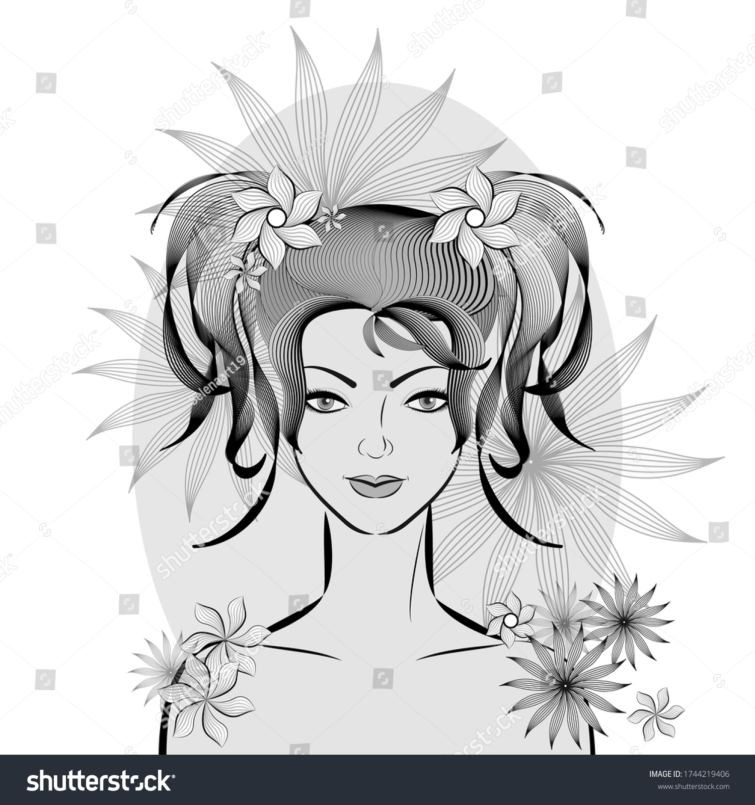 Art Illustration Girl Abstract Flowers On Stock Vector Royalty Free 1744219406 Shutterstock