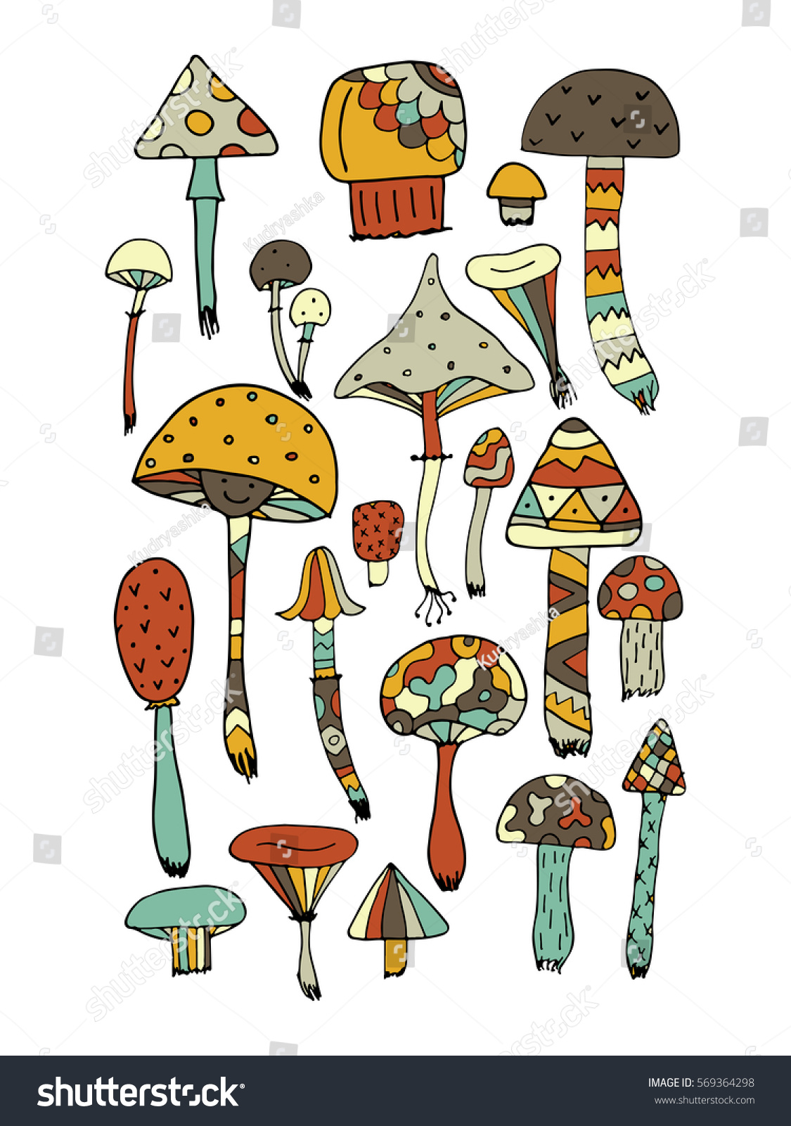 Art Mushrooms Set Sketch Your Design Stock Vector 569364298 - Shutterstock