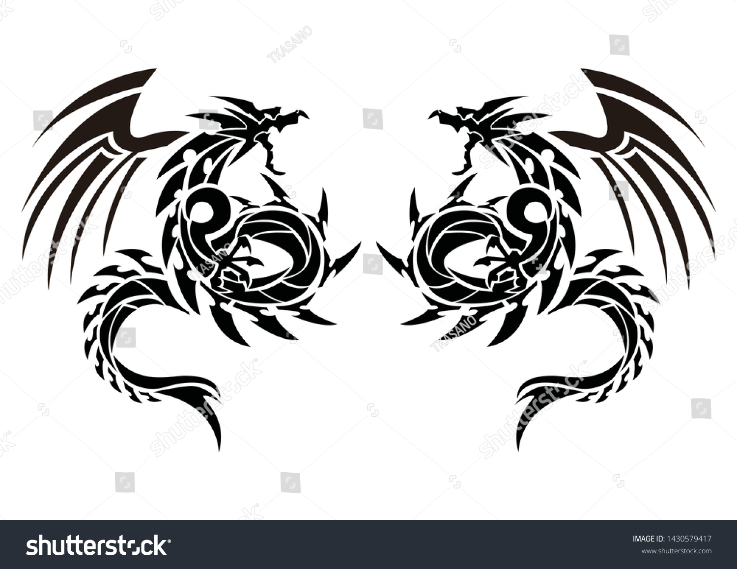 Art Two Dragonstribal Dragons Tattoo Vector De Stock Libre De Regalías 1430579417 Shutterstock 0595